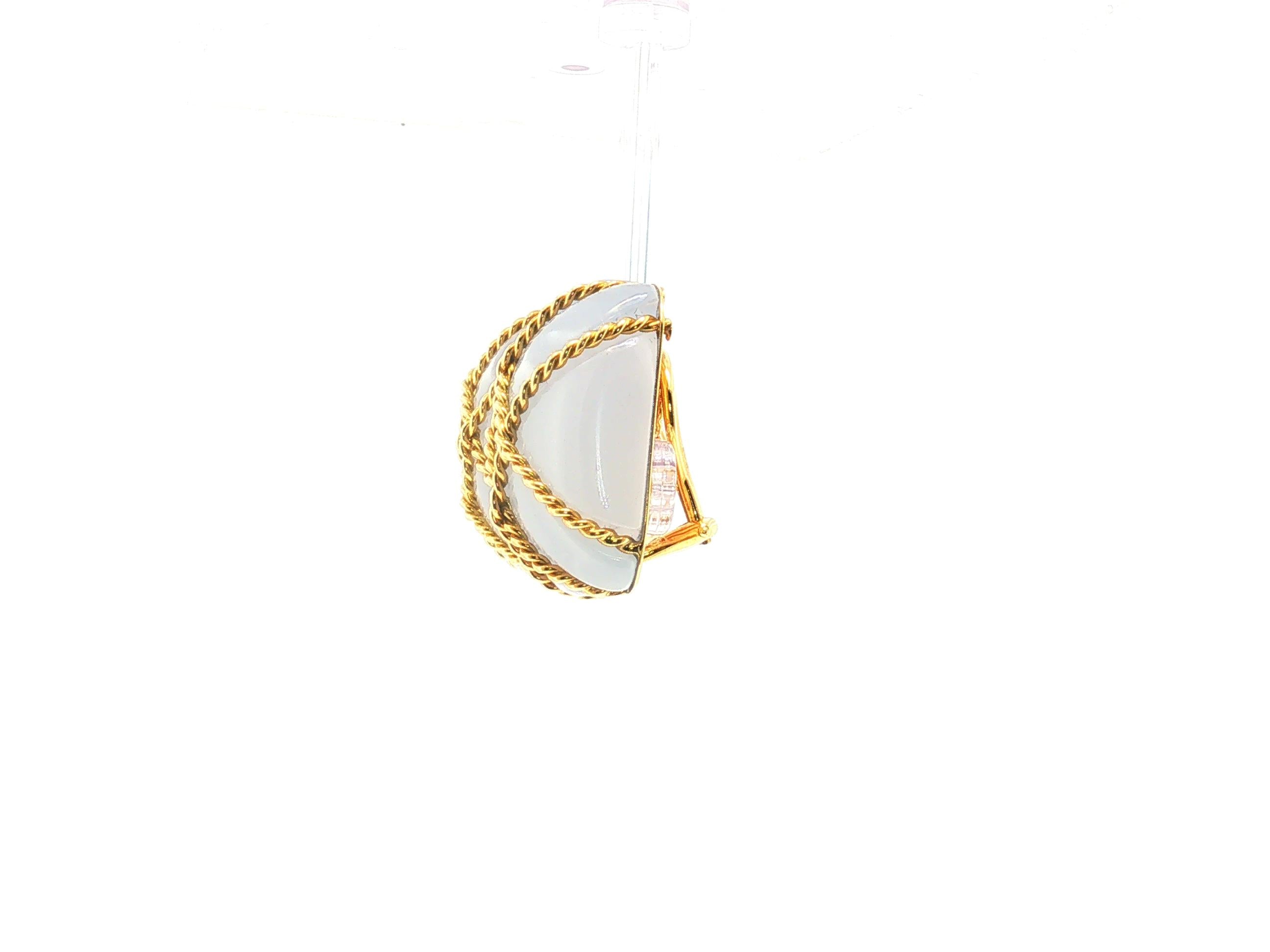 Seaman Schepps 18K Yellow Gold Clip On Earrings with 21.0x27.0mm Blue Chalcedony