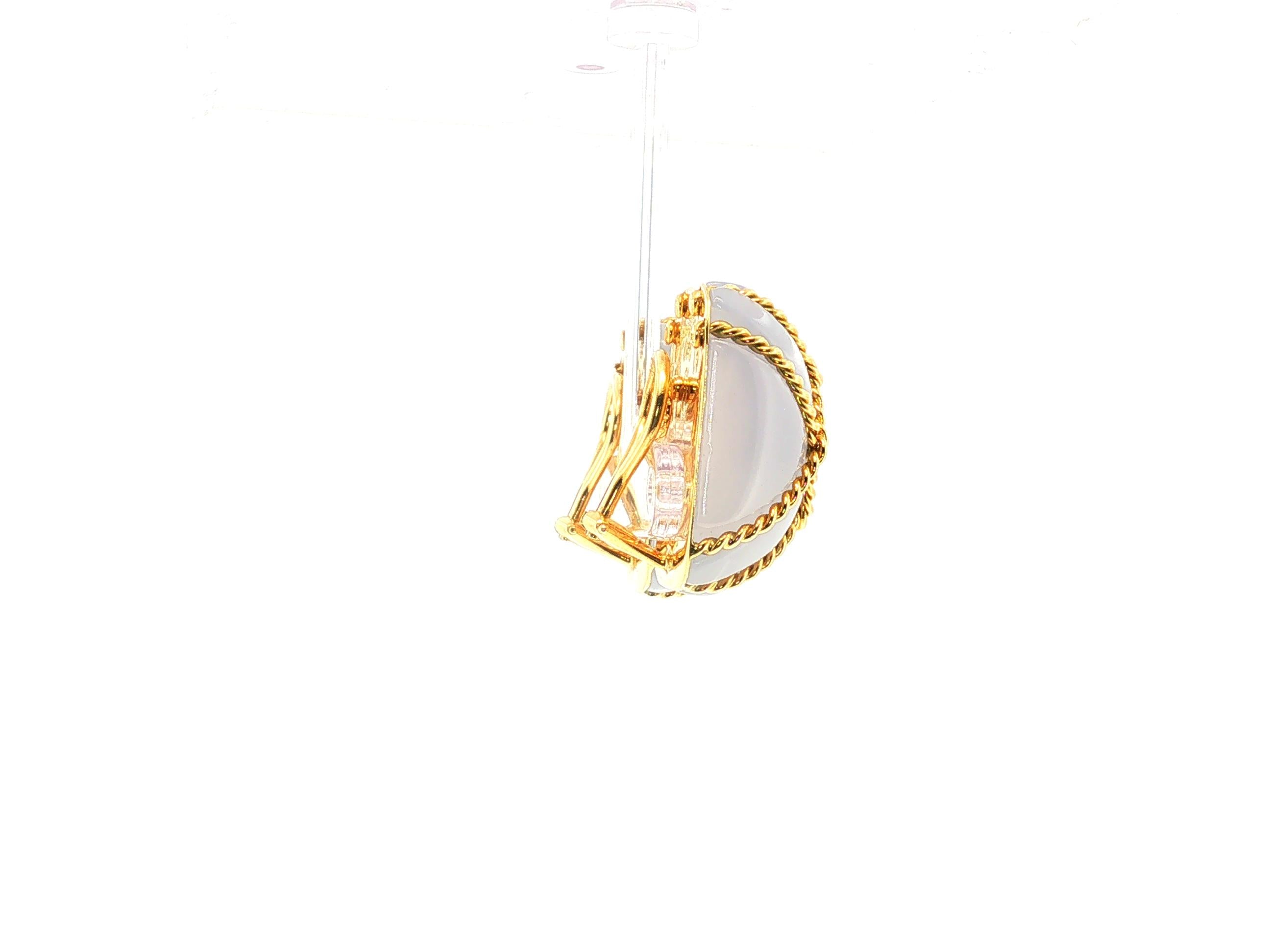 Seaman Schepps 18K Yellow Gold Clip On Earrings with 21.0x27.0mm Blue Chalcedony