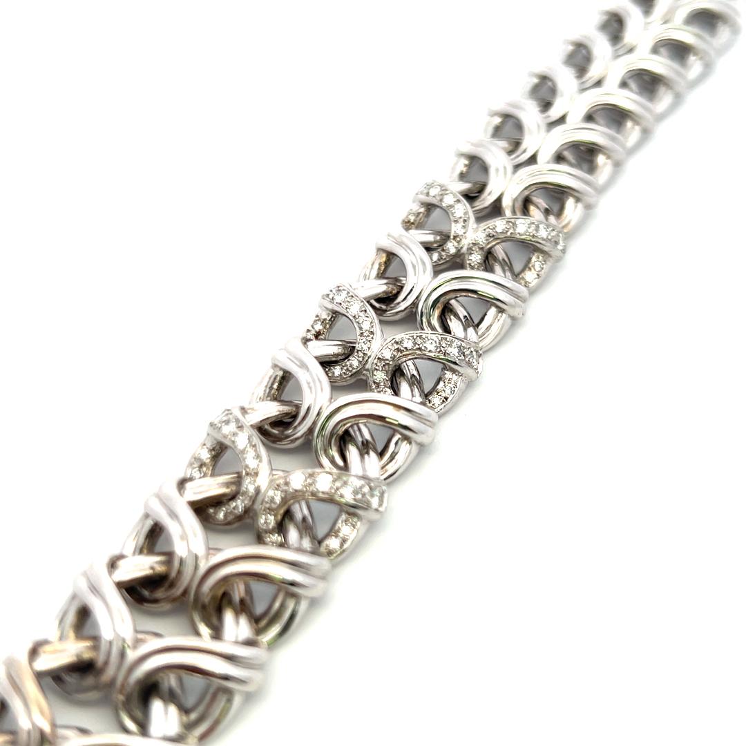 Verdura 18K White Gold Link Bracelet with 1.1 Carat Round F-VS Diamonds