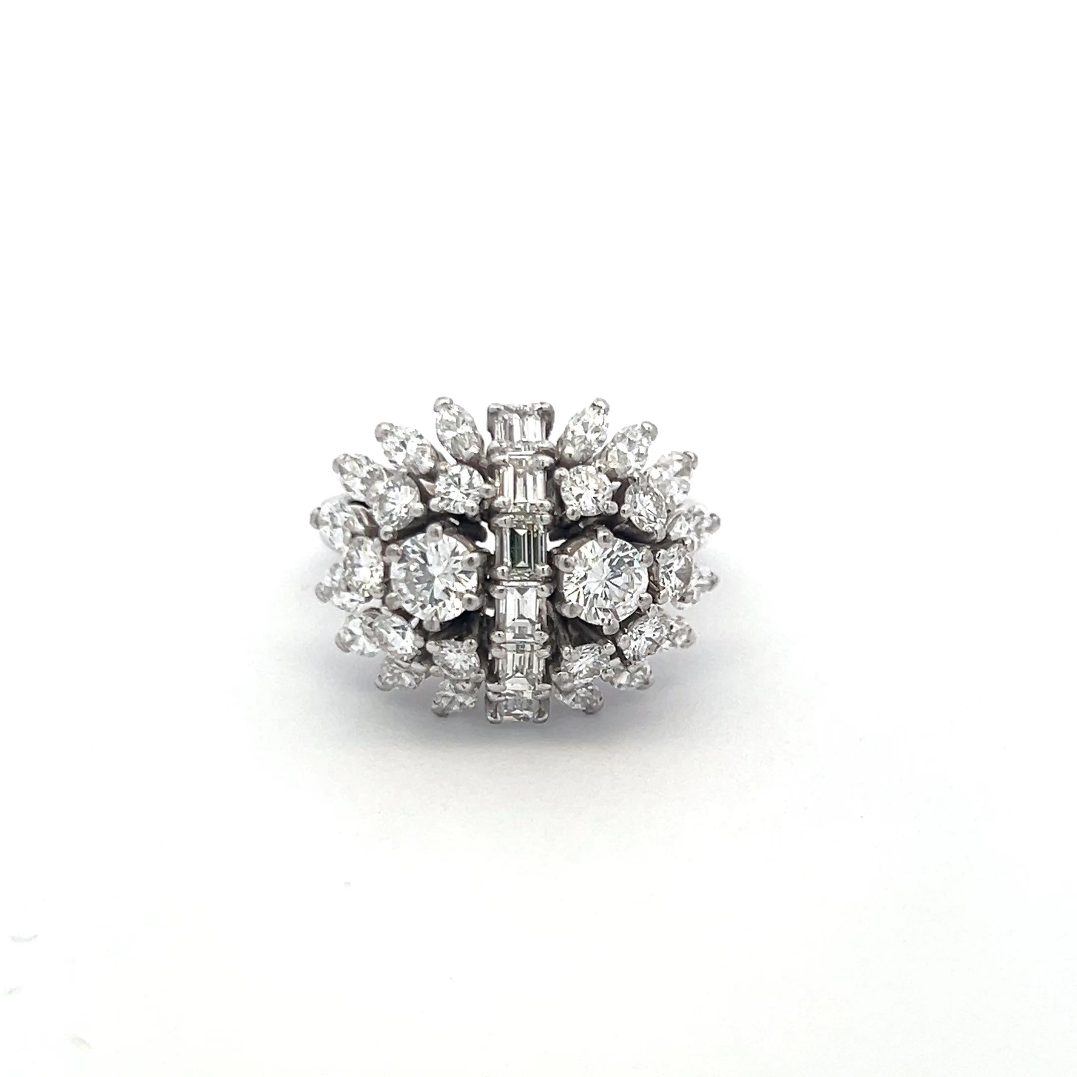 Platinum Cocktail Ring with 3.85 Carat Round and Multi Shape F-VS Diamonds
