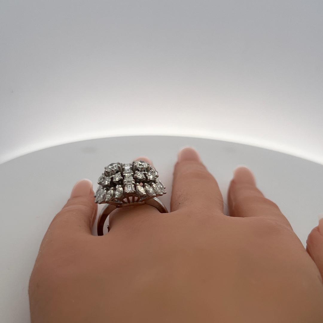 Platinum Cocktail Ring with 3.85 Carat Round and Multi Shape F-VS Diamonds