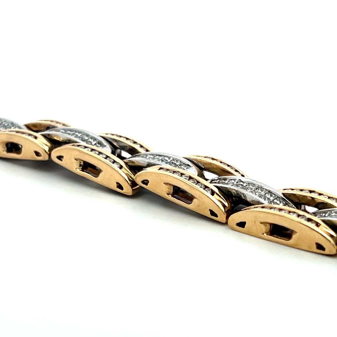 Vintage 14K Two Tone Gold Link Bracelet with 6.26ct Princess & Round Diamonds