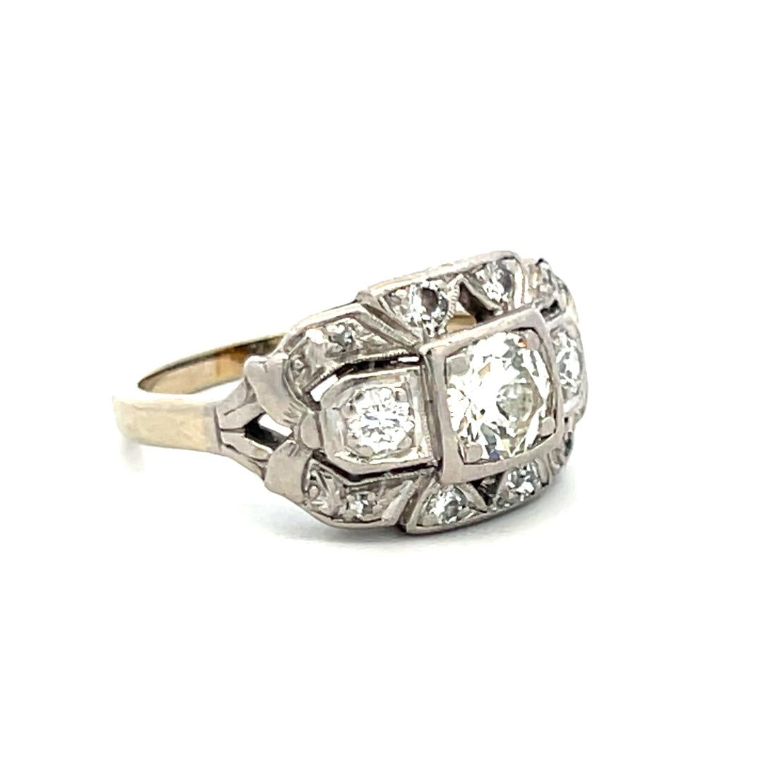 Vintage Art Deco Platinum Ring with 0.86 Carat Old European Cut Diamond Size 6