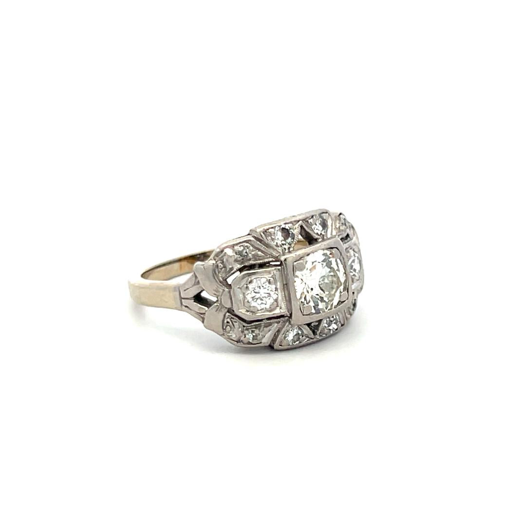 Vintage Art Deco Platinum Ring with 0.86 Carat Old European Cut Diamond Size 6