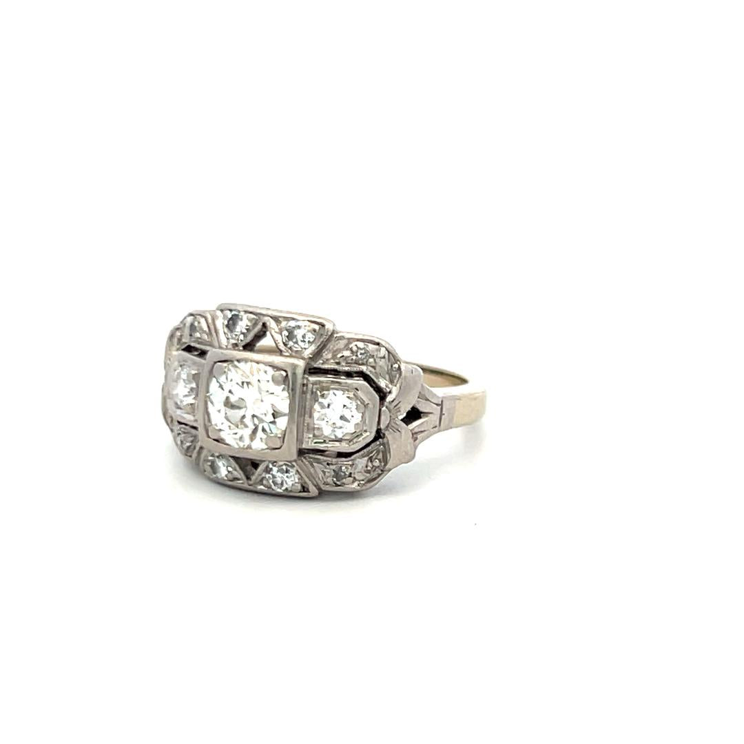 Vintage Art Deco Platinum Ring with 0.86 Carat Old European Cut Diamond Size 6