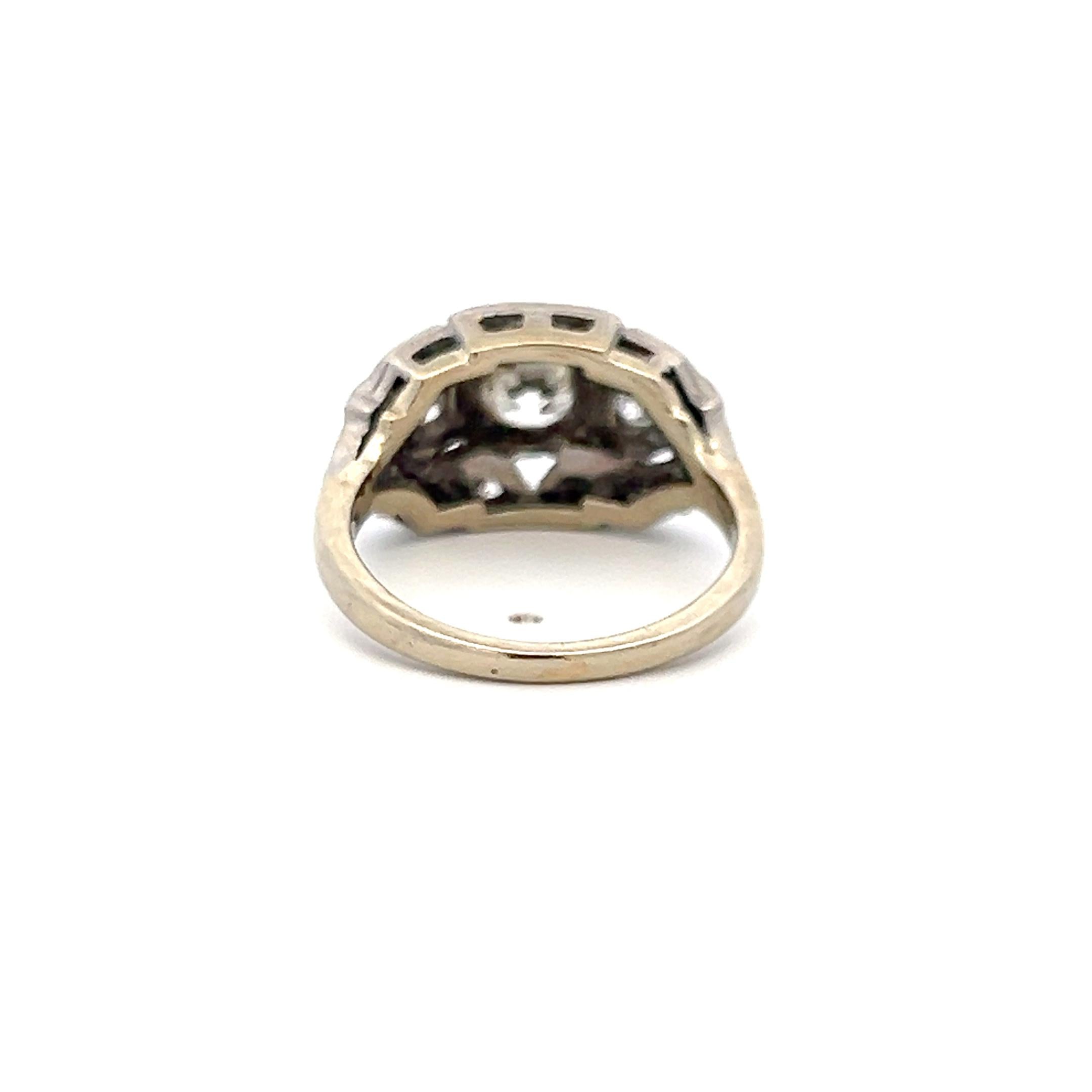 Vintage Art Deco Platinum Ring with 0.86 Carat Old European Cut Diamond Size 6
