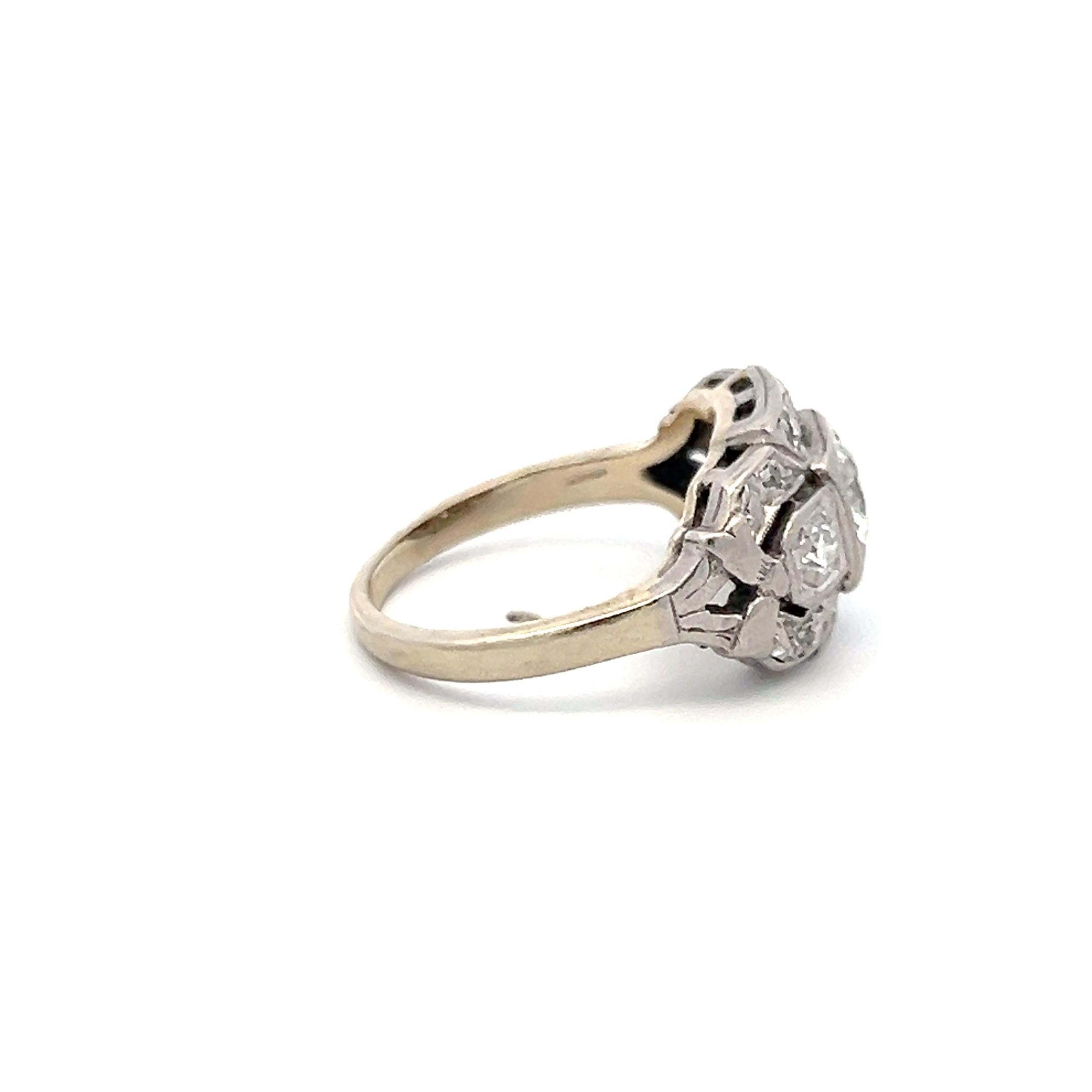 Vintage Art Deco Platinum Ring with 0.86 Carat Old European Cut Diamond Size 6