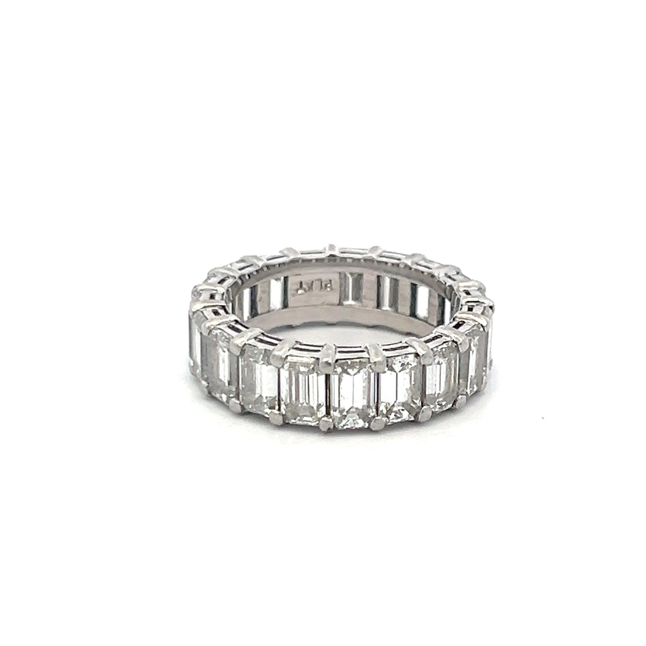 Platinum Eternity Band Ring with 6 Carat Emerald Cut G VS Diamonds Size 5.75