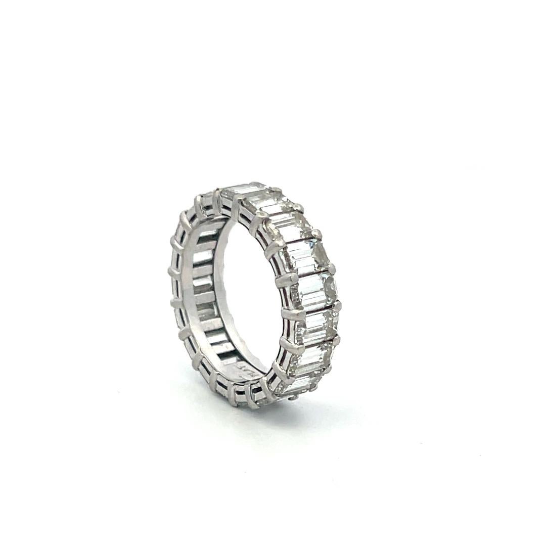 Platinum Eternity Band Ring with 6 Carat Emerald Cut G VS Diamonds Size 5.75