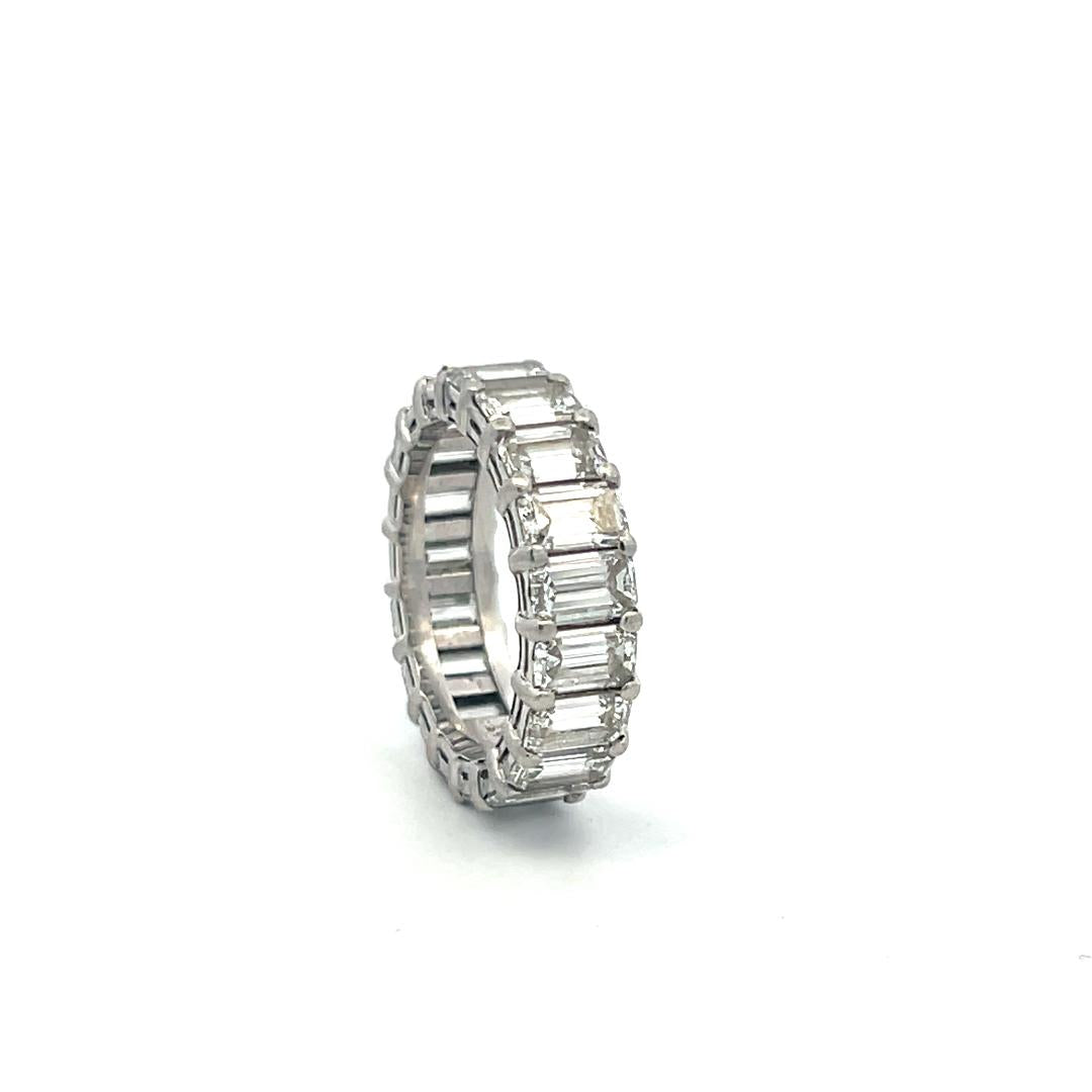 Platinum Eternity Band Ring with 6 Carat Emerald Cut Diamonds Size 5.75
