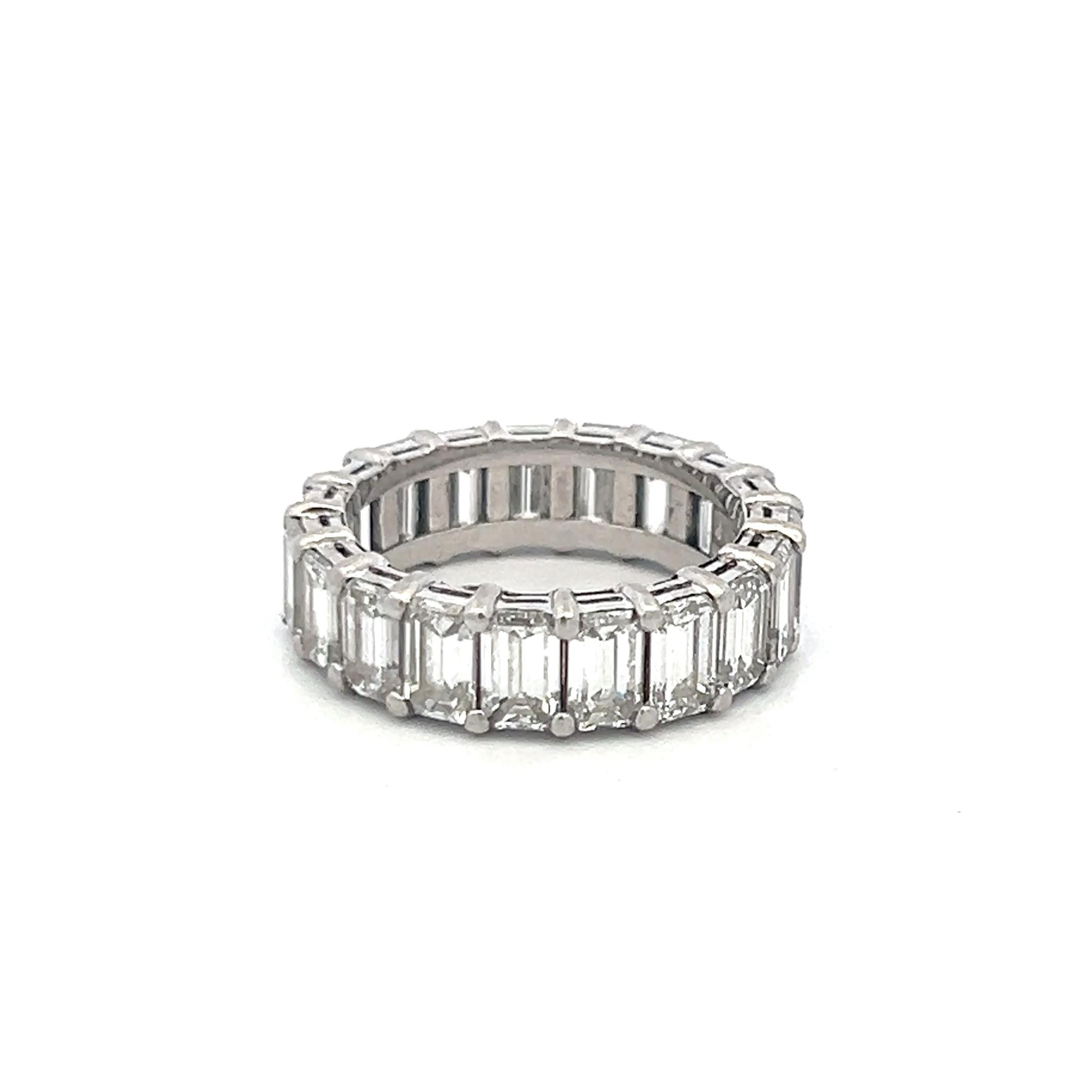 Platinum Eternity Band Ring with 6 Carat Emerald Cut Diamonds Size 5.75