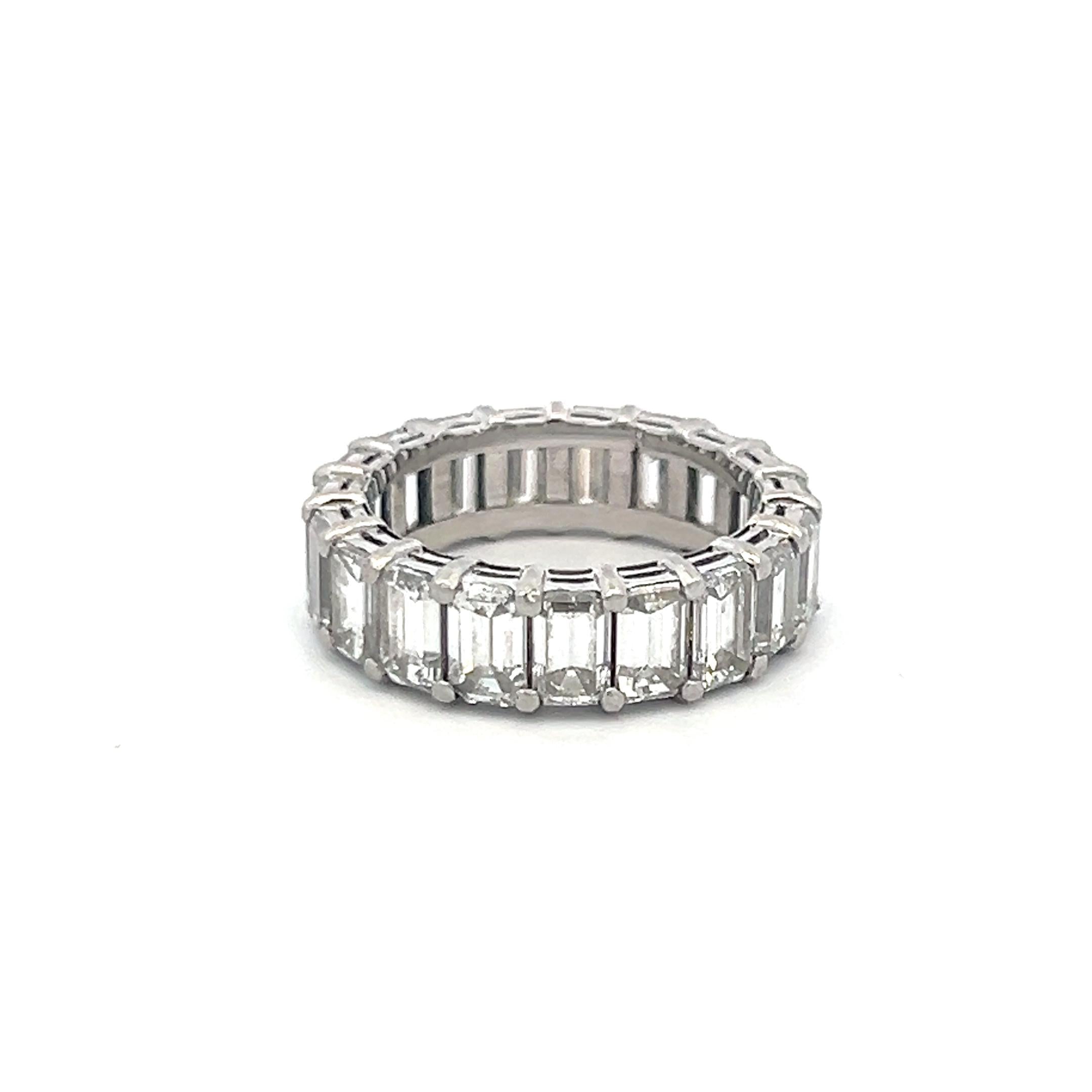 Platinum Eternity Band Ring with 6 Carat Emerald Cut Diamonds Size 5.75