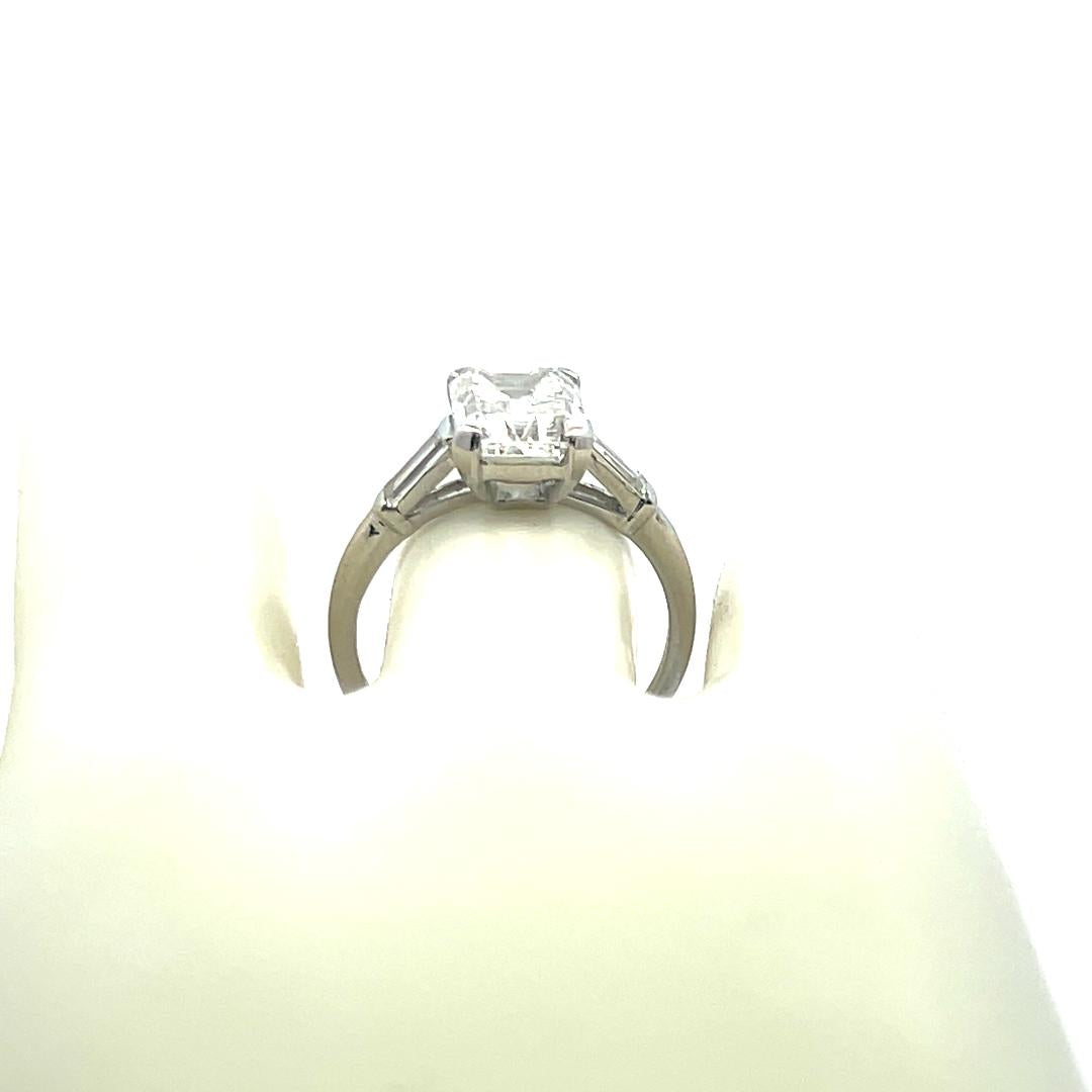 Platinum Engagement Ring with 3.45 Carat Emerald & Baguette Diamonds H VS1 GIA