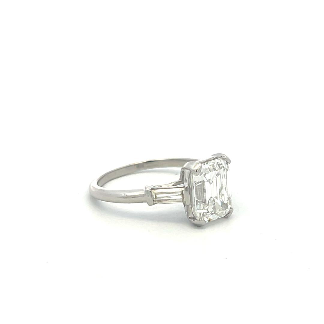 Platinum Engagement Ring with 3.45 Carat Emerald & Baguette Diamonds H VS1 GIA
