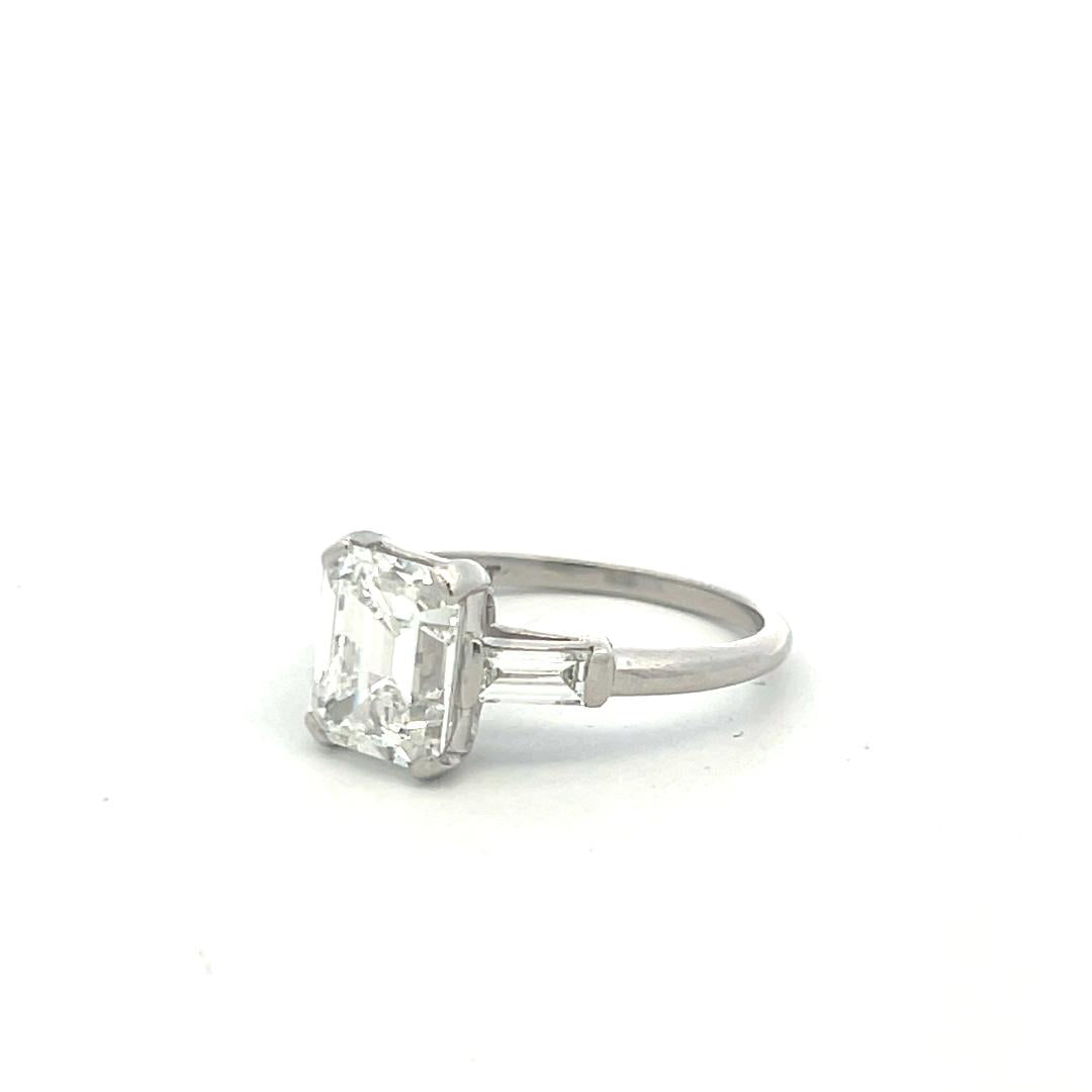 Platinum Engagement Ring with 3.45 Carat Emerald & Baguette Diamonds H VS1 GIA