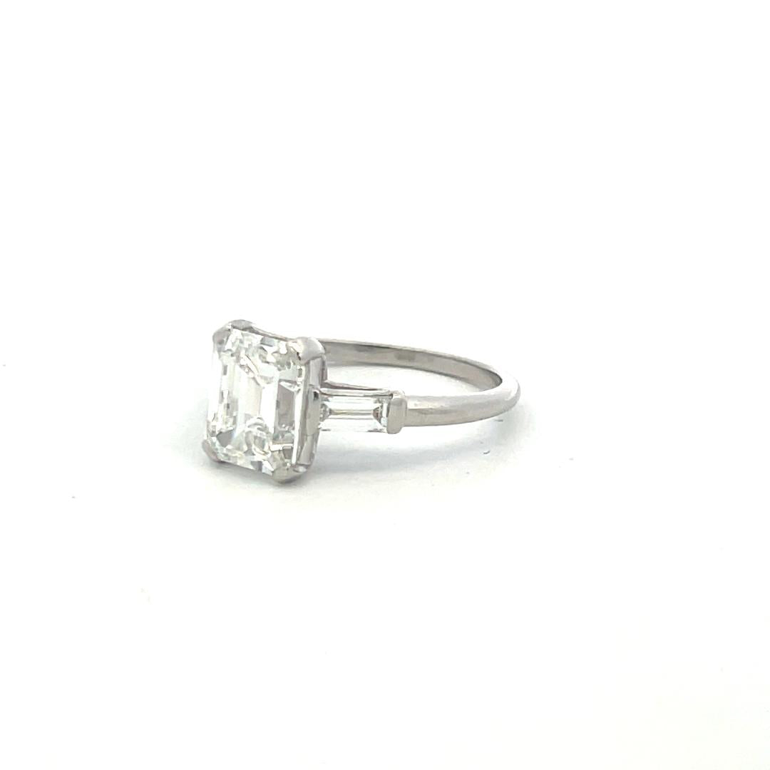 Platinum Engagement Ring with 3.45 Carat Emerald & Baguette Diamonds H VS1 GIA