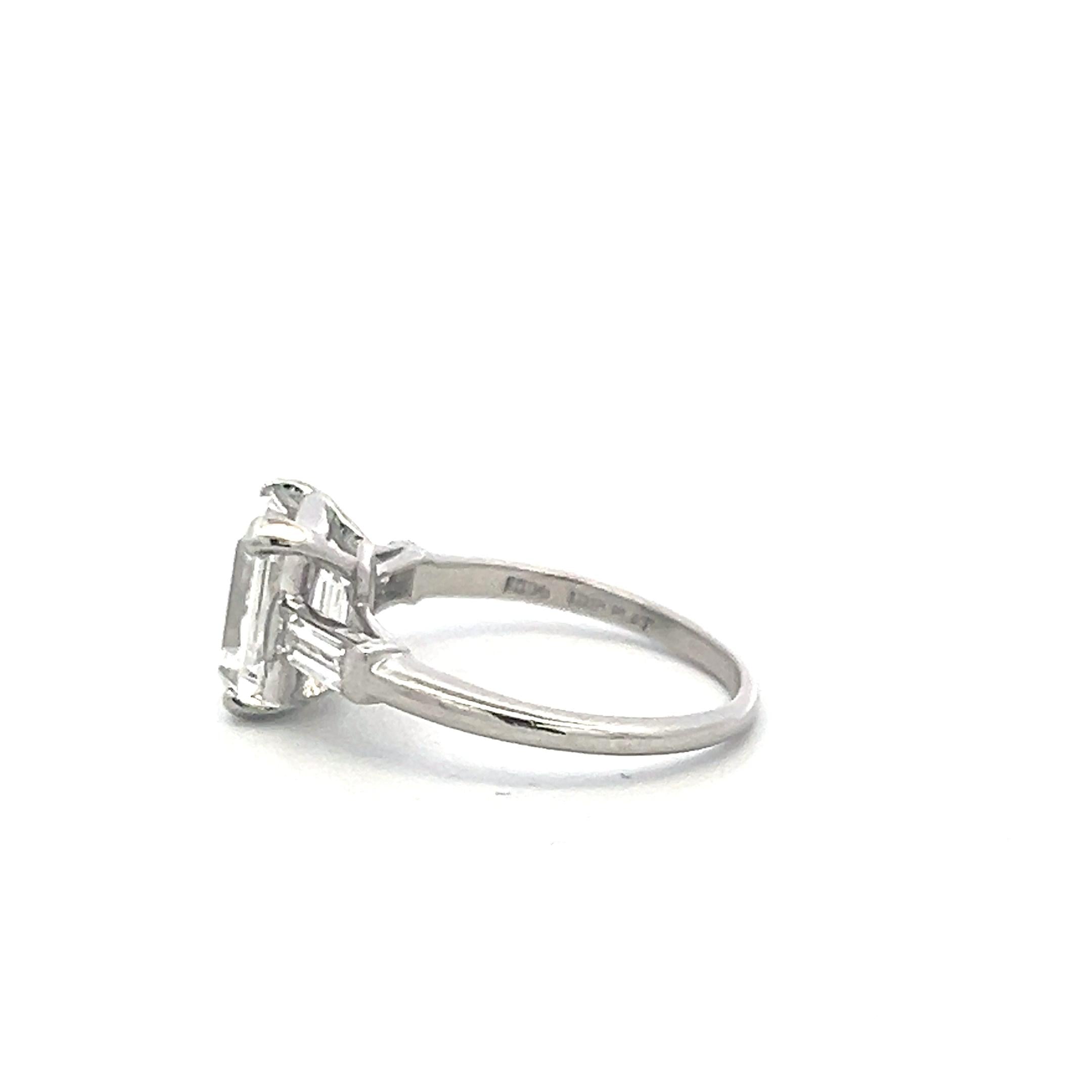 Platinum Engagement Ring with 3.45 Carat Emerald & Baguette Diamonds H VS1 GIA