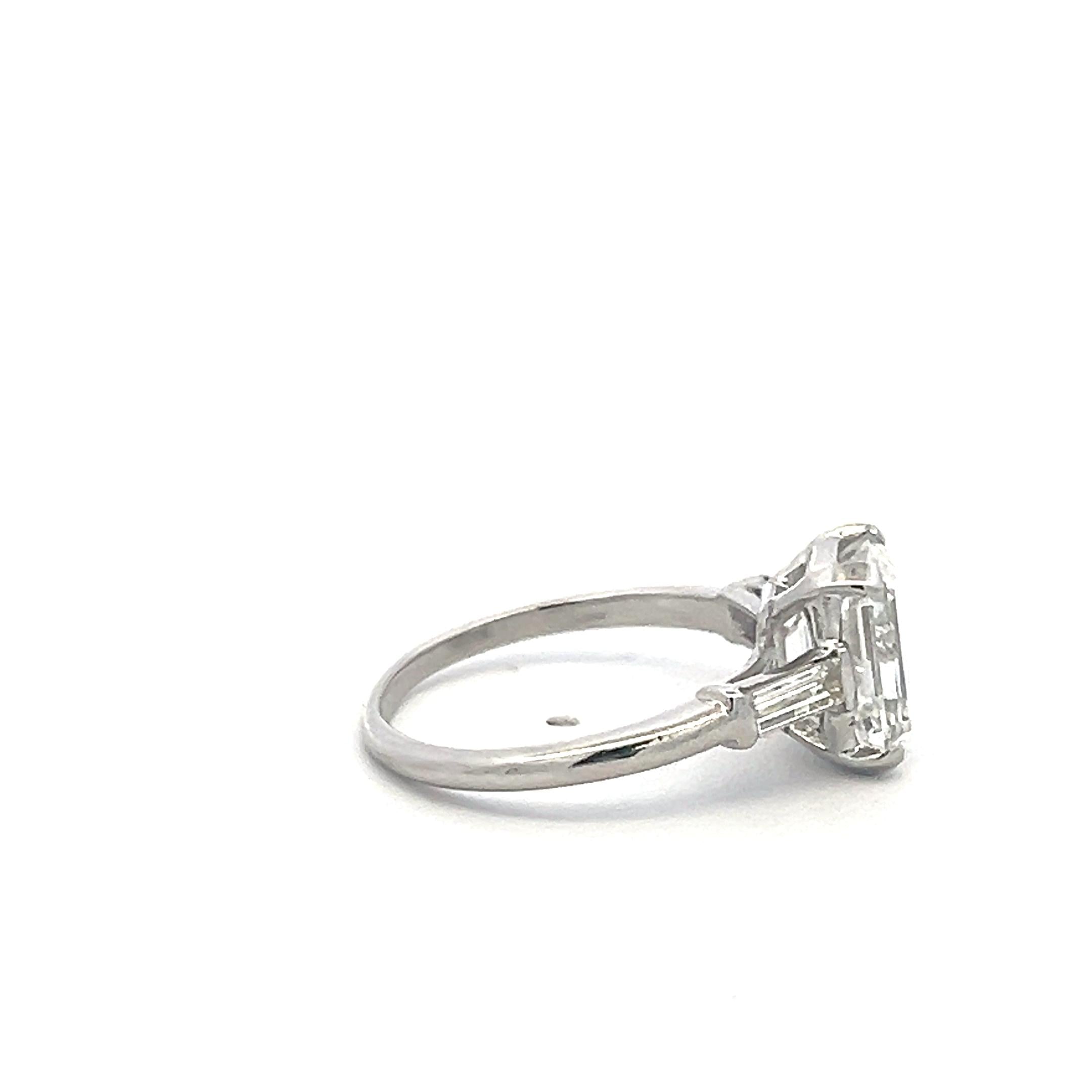 Platinum Engagement Ring with 3.45 Carat Emerald & Baguette Diamonds H VS1 GIA