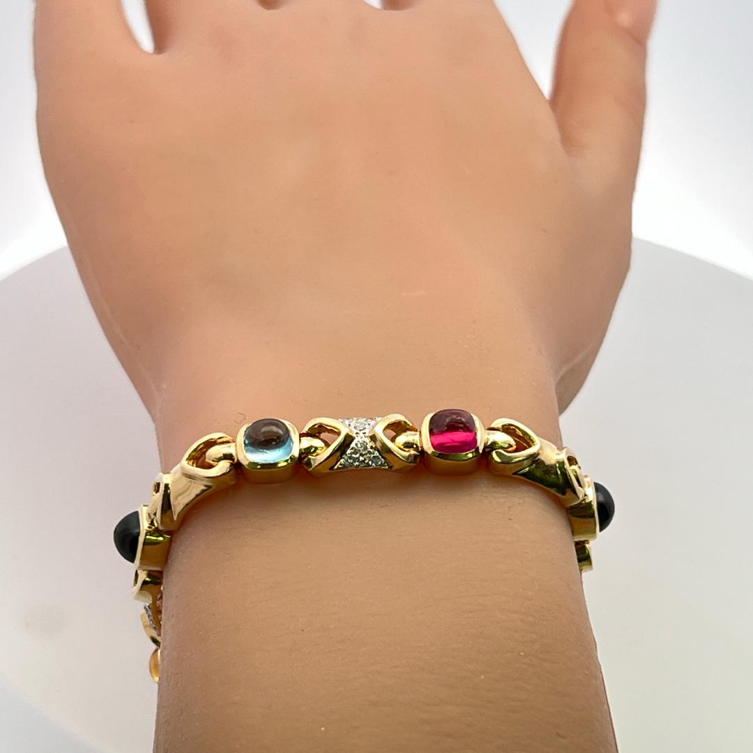 14K YG Link Bracelet with 0.48 Carat Round G-SI Diamonds & Multi-Gemstones