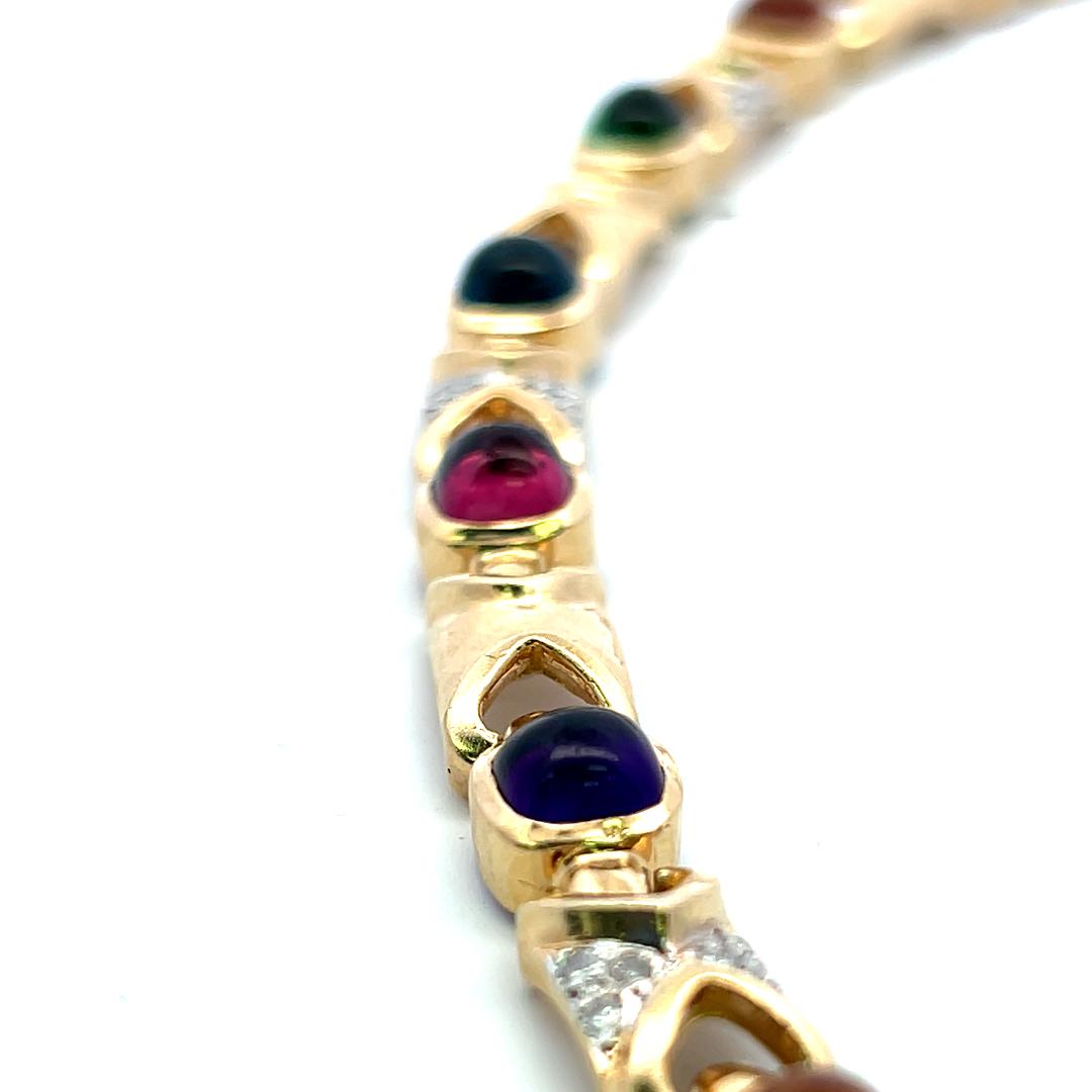 14K YG Link Bracelet with 0.48 Carat Round G-SI Diamonds & Multi-Gemstones