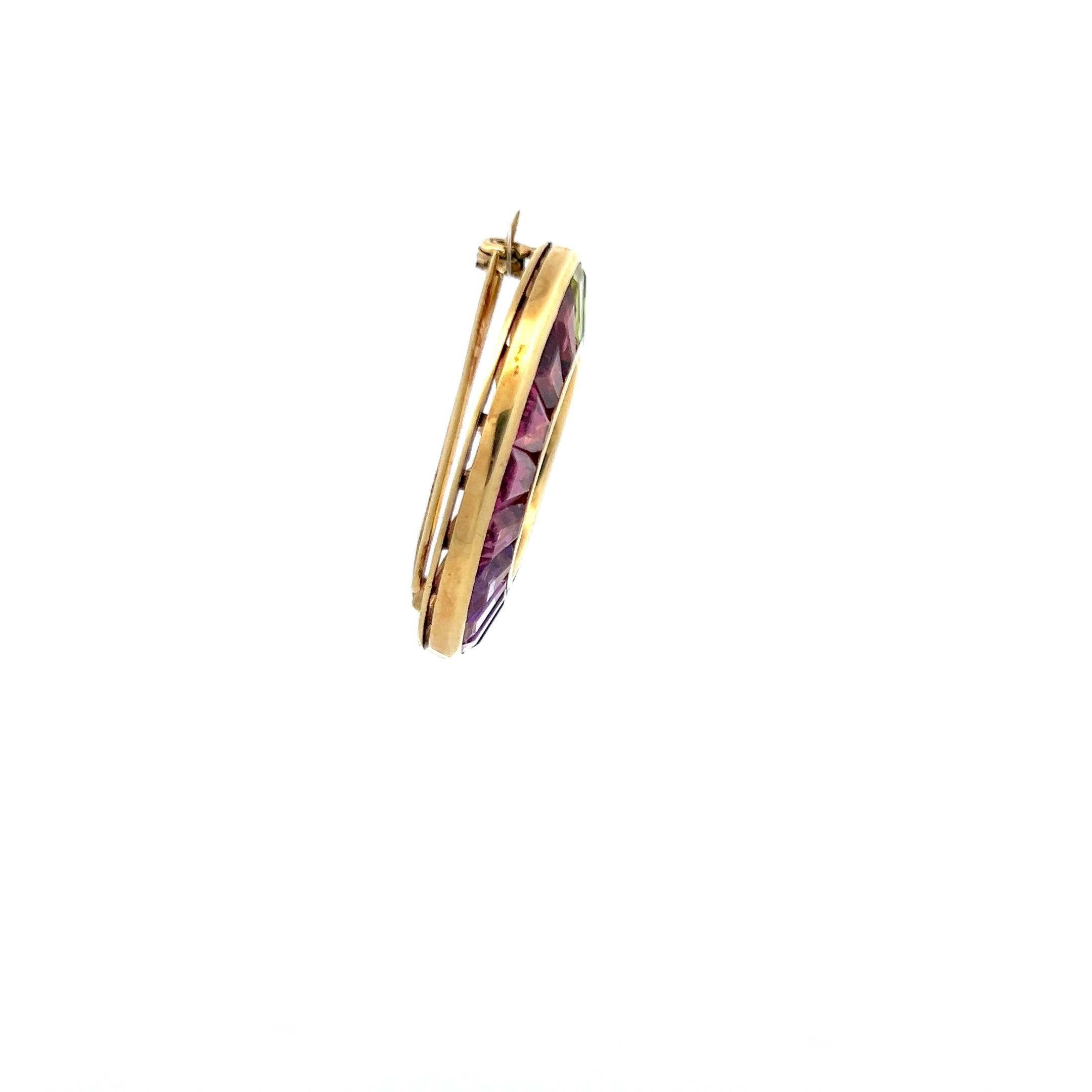 Vintage 14K Yellow Gold Pin Brooch with Multi-Gemstones 10.46g