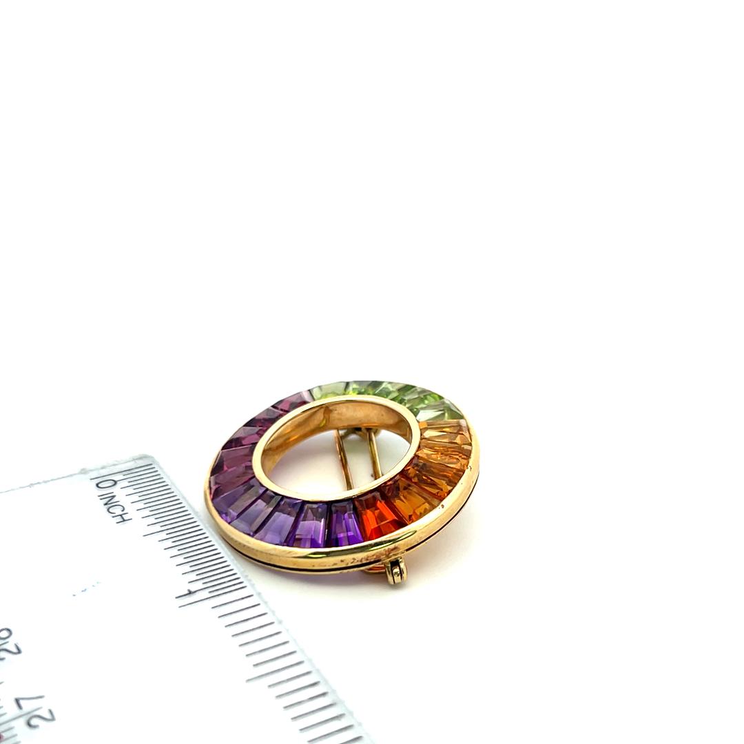 Vintage 14K Yellow Gold Pin Brooch with Multi-Gemstones 10.46g