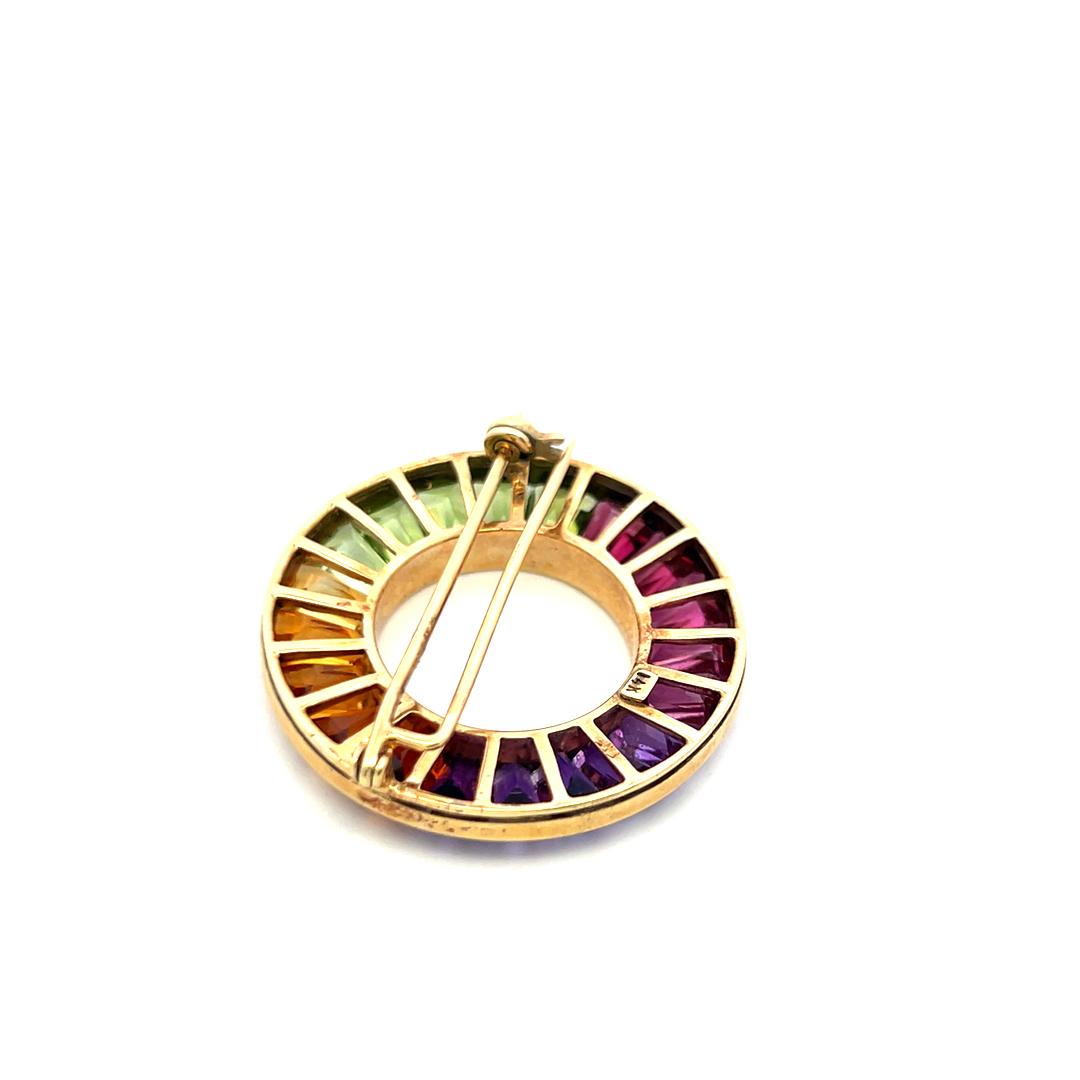 Vintage 14K Yellow Gold Pin Brooch with Multi-Gemstones 10.46g