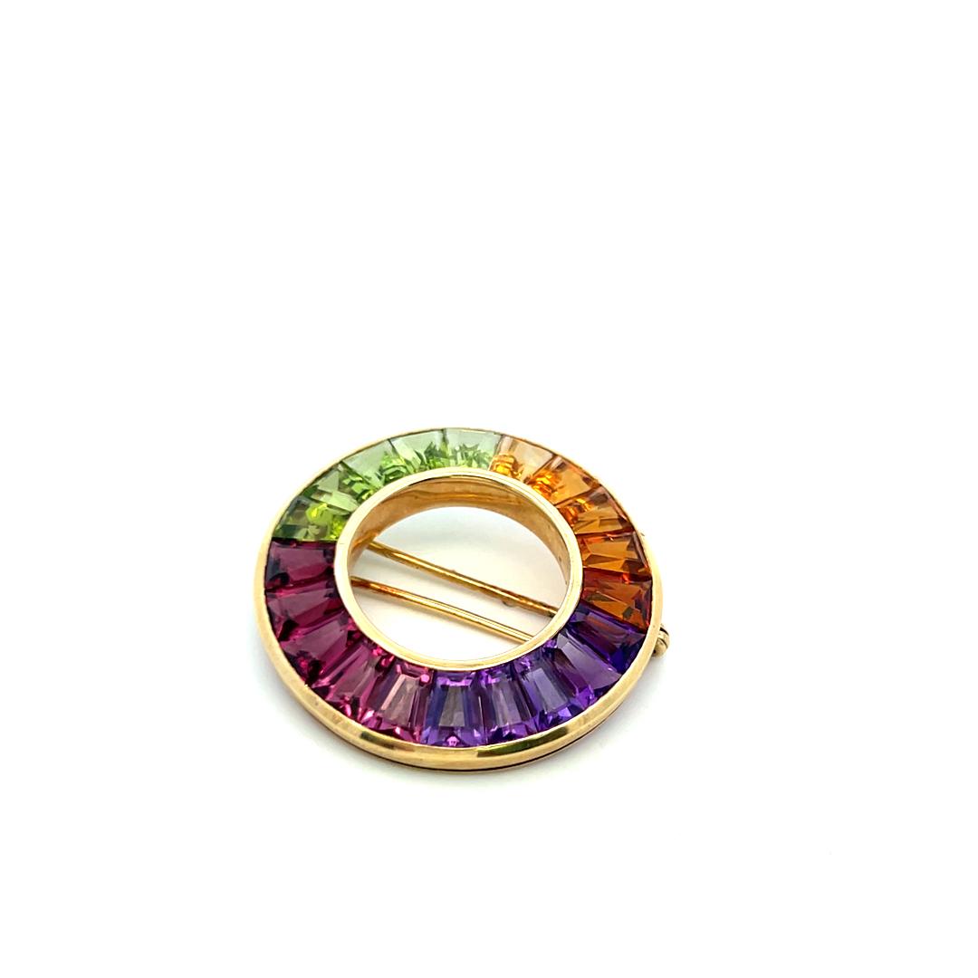 Vintage 14K Yellow Gold Pin Brooch with Multi-Gemstones 10.46g