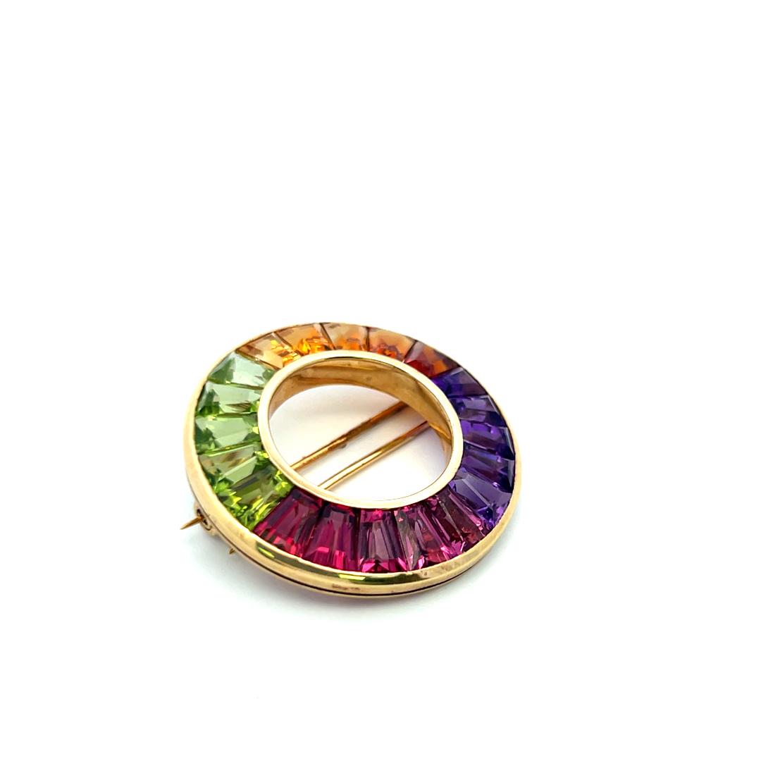 Vintage 14K Yellow Gold Pin Brooch with Multi-Gemstones 10.46g