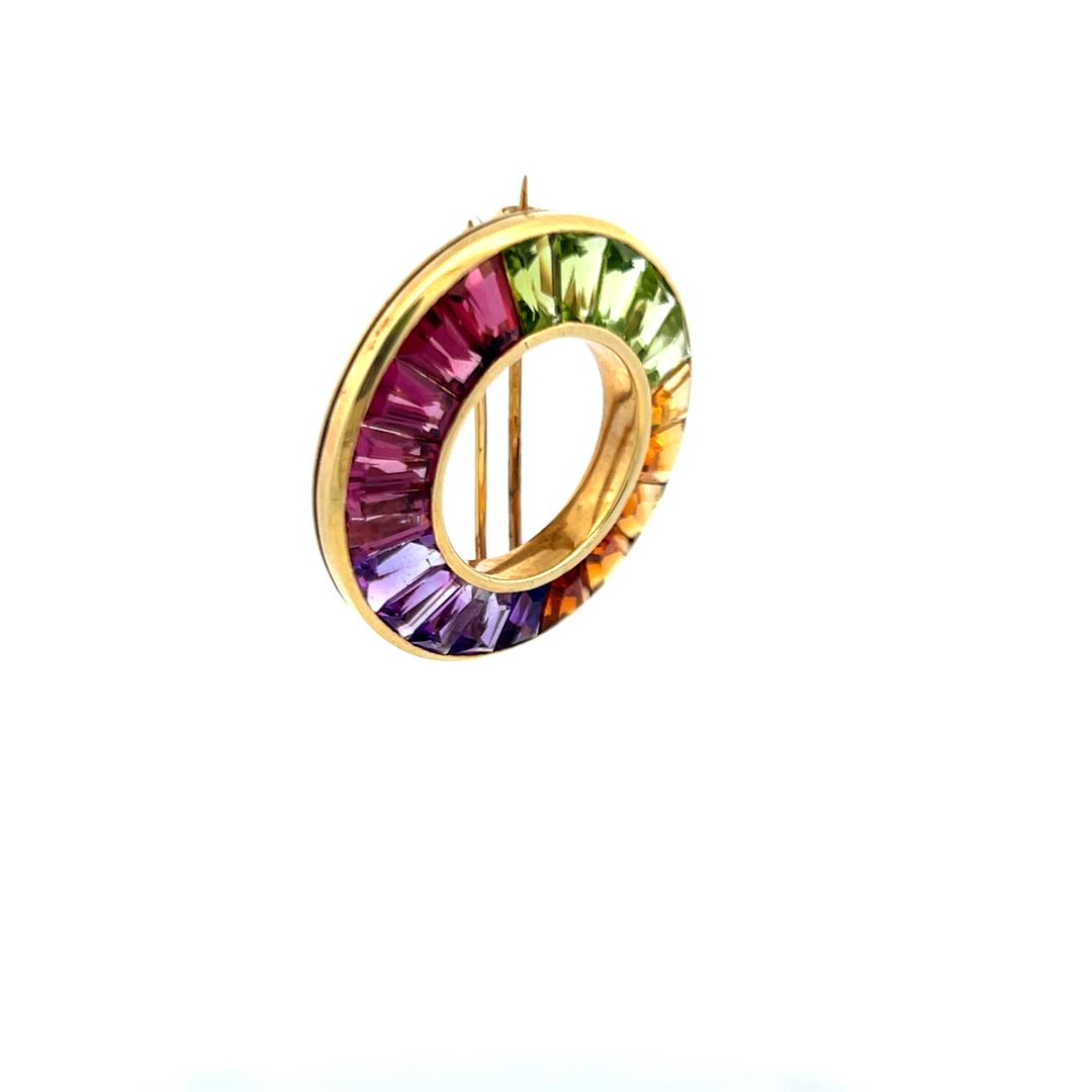 Vintage 14K Yellow Gold Pin Brooch with Multi-Gemstones 10.46g