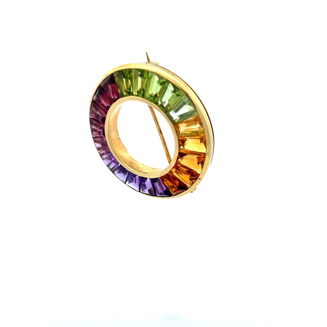 Vintage 14K Yellow Gold Pin Brooch with Multi-Gemstones 10.46g
