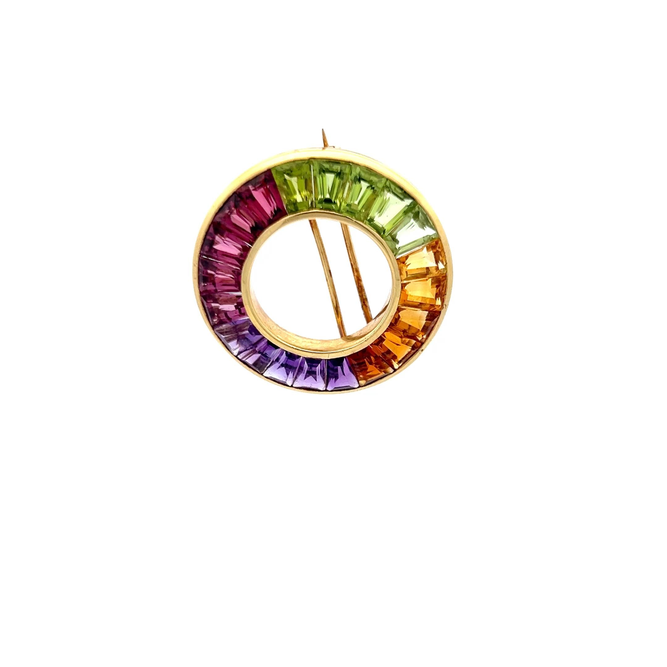 Vintage 14K Yellow Gold Pin Brooch with Multi-Gemstones 10.46g