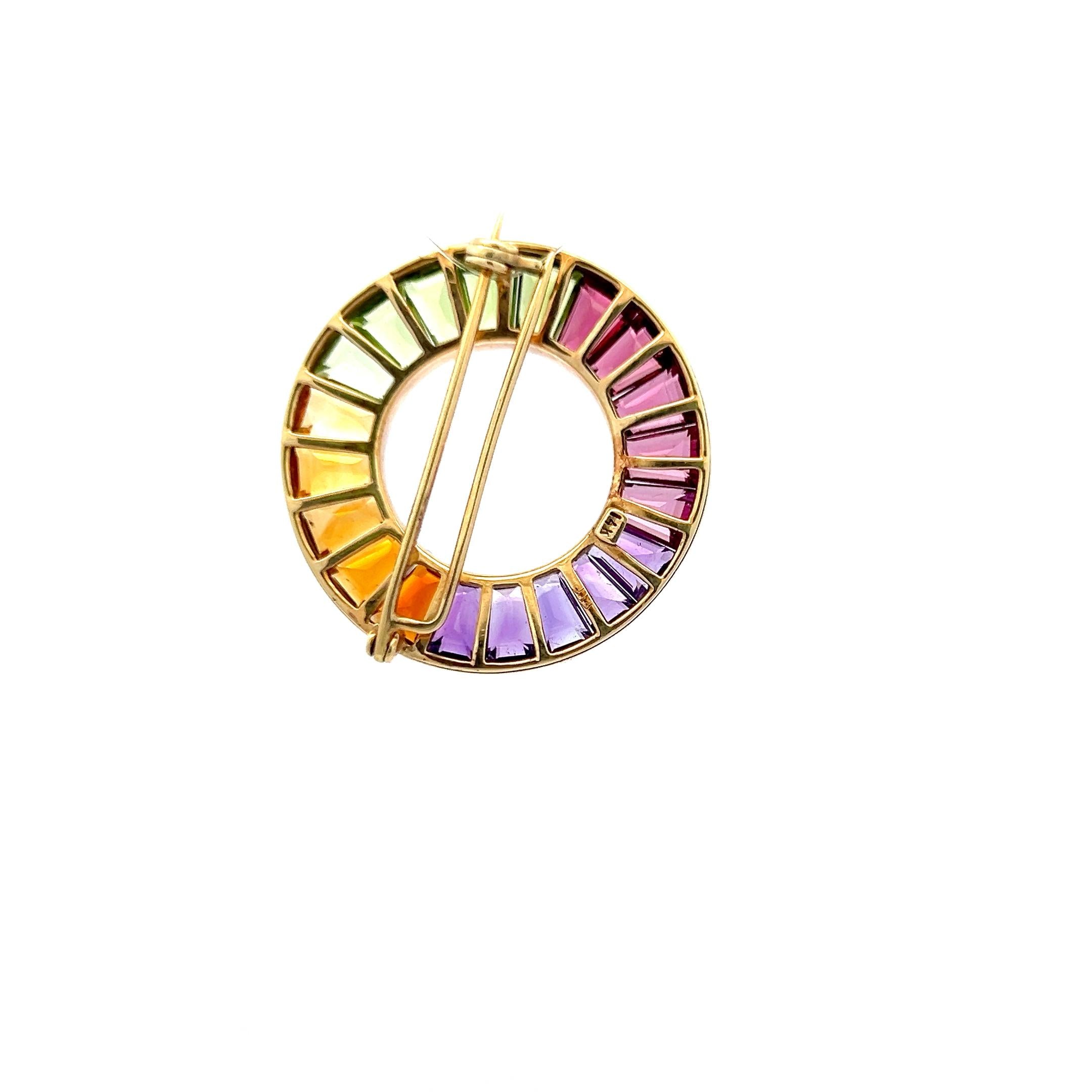 Vintage 14K Yellow Gold Pin Brooch with Multi-Gemstones 10.46g