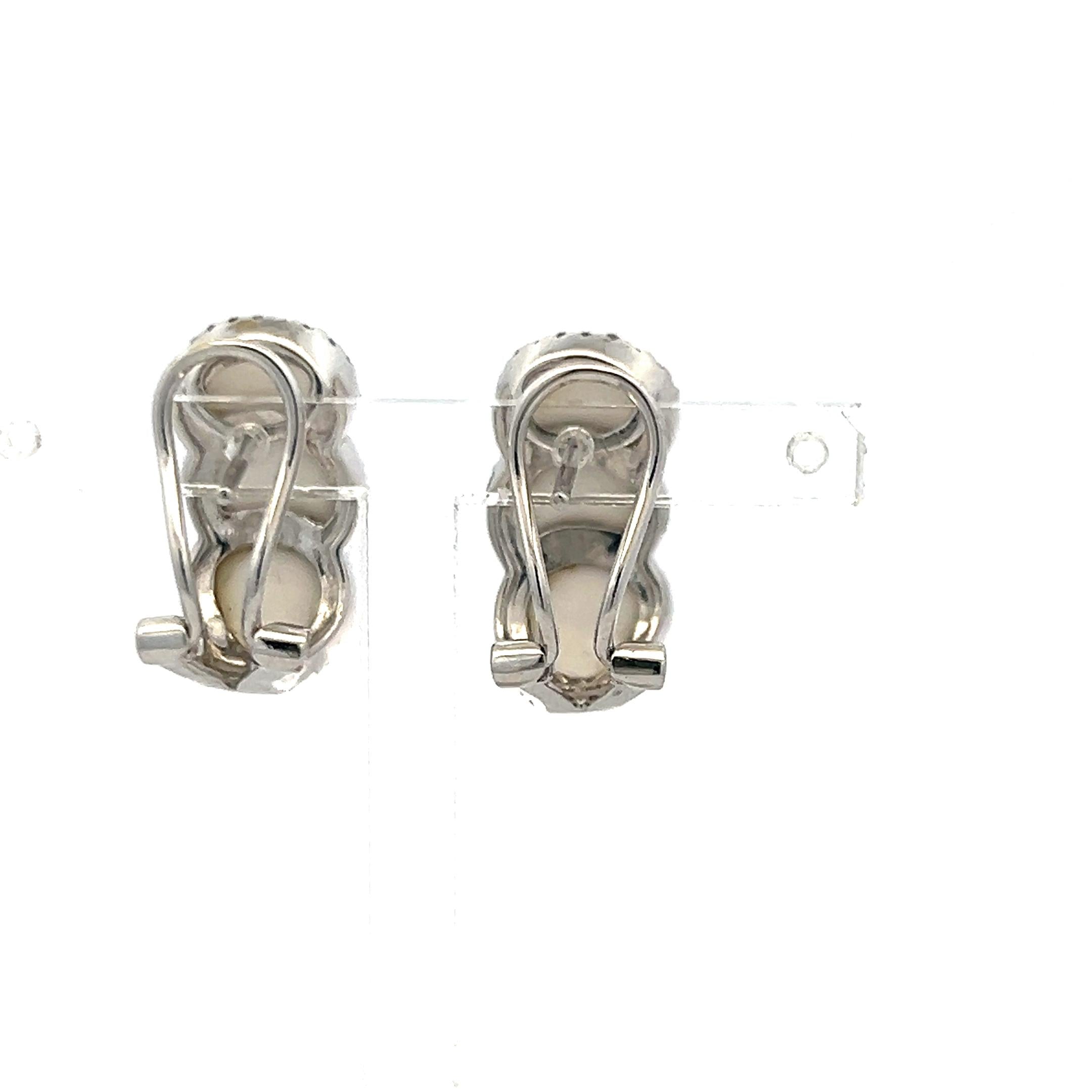 Vintage 14k White Gold Agate Clip-On Earrings with 0.24 Carat I-SI Diamonds