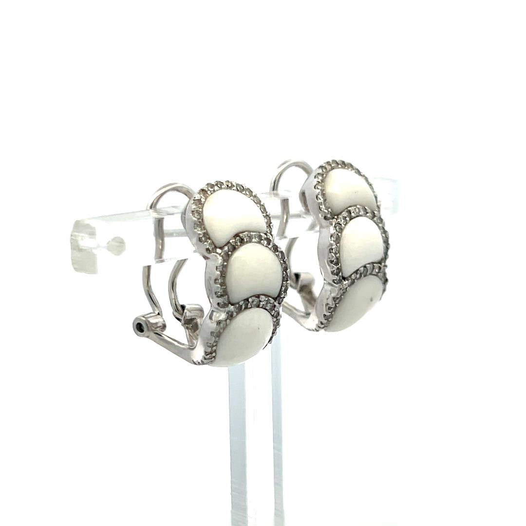 Vintage 14k White Gold Agate Clip-On Earrings with 0.24 Carat I-SI Diamonds