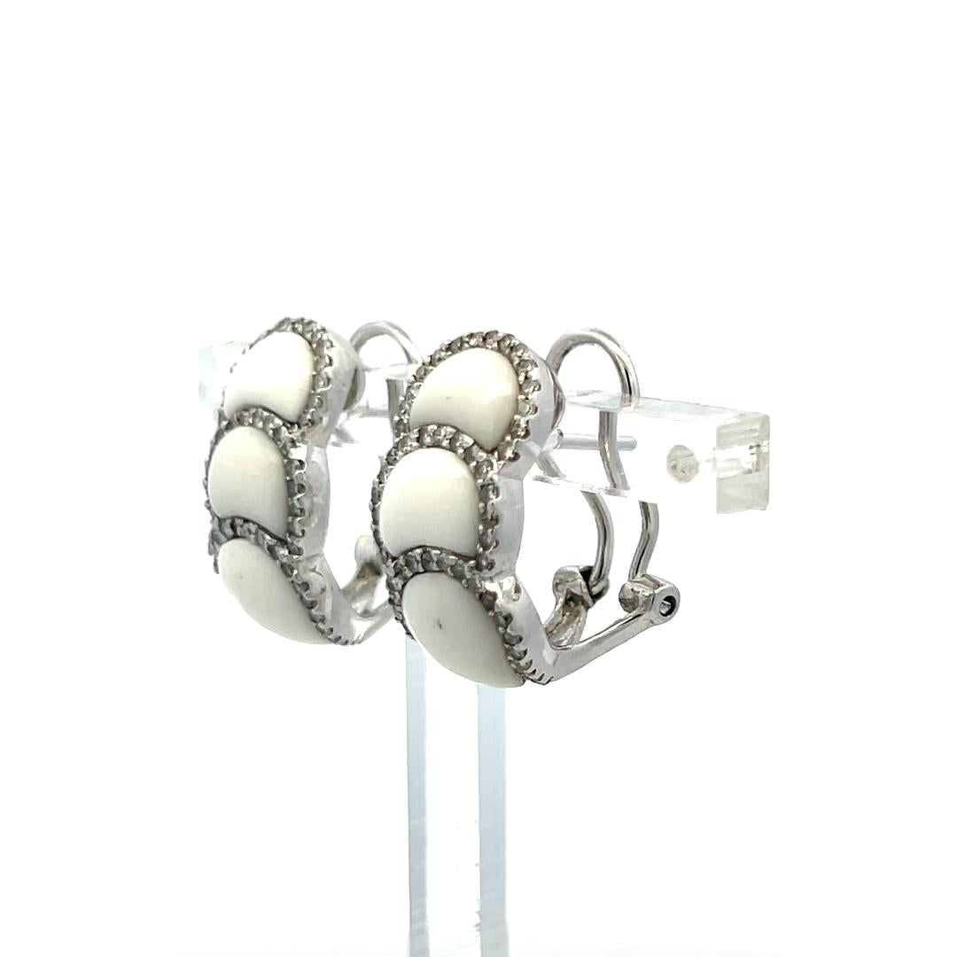 Vintage 14k White Gold Agate Clip-On Earrings with 0.24 Carat I-SI Diamonds