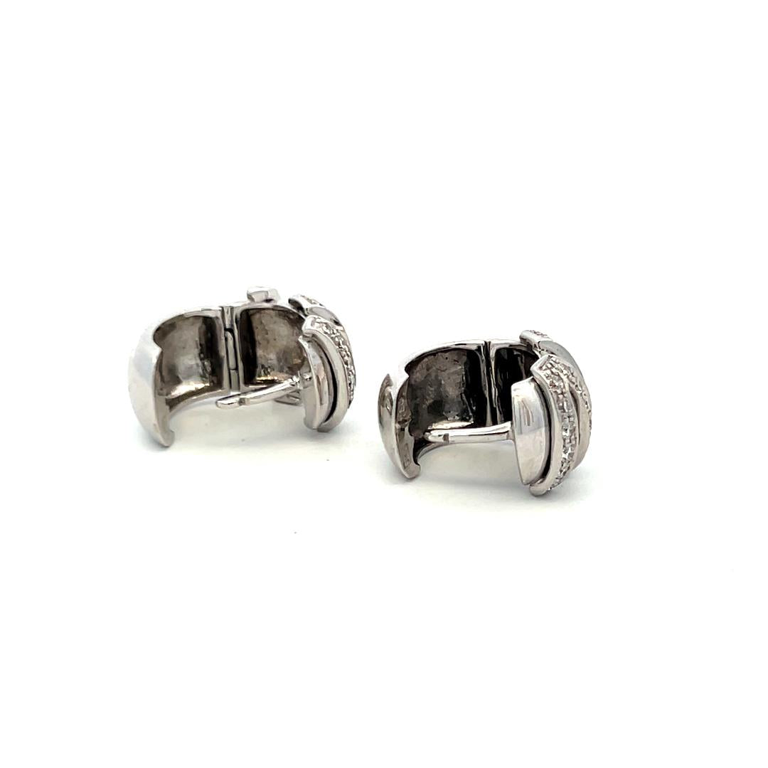 Vintage 18K White Gold Huggie Earrings with 0.72 Carat Round I-SI Diamonds