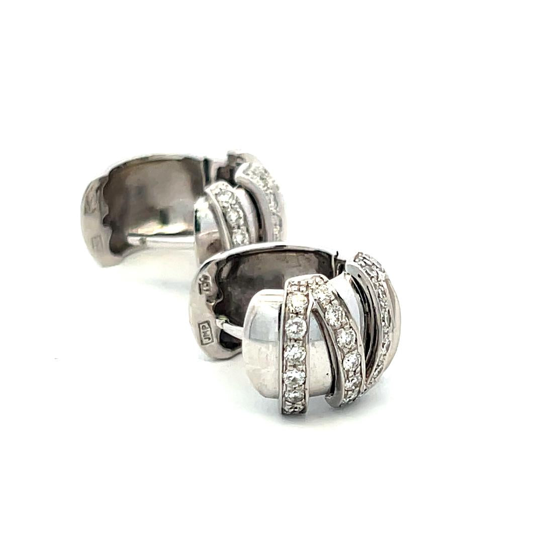 Vintage 18K White Gold Huggie Earrings with 0.72 Carat Round I-SI Diamonds