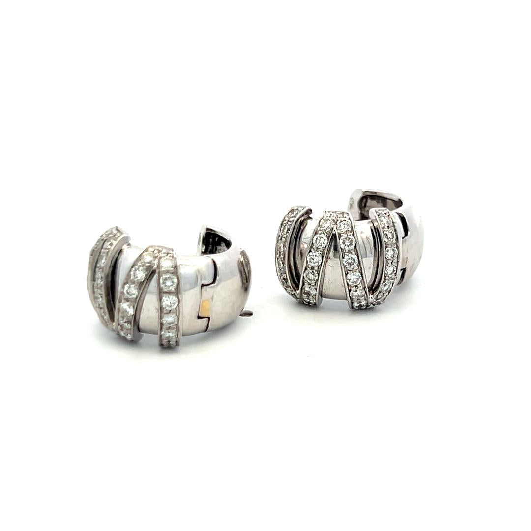 Vintage 18K White Gold Huggie Earrings with 0.72 Carat Round I-SI Diamonds
