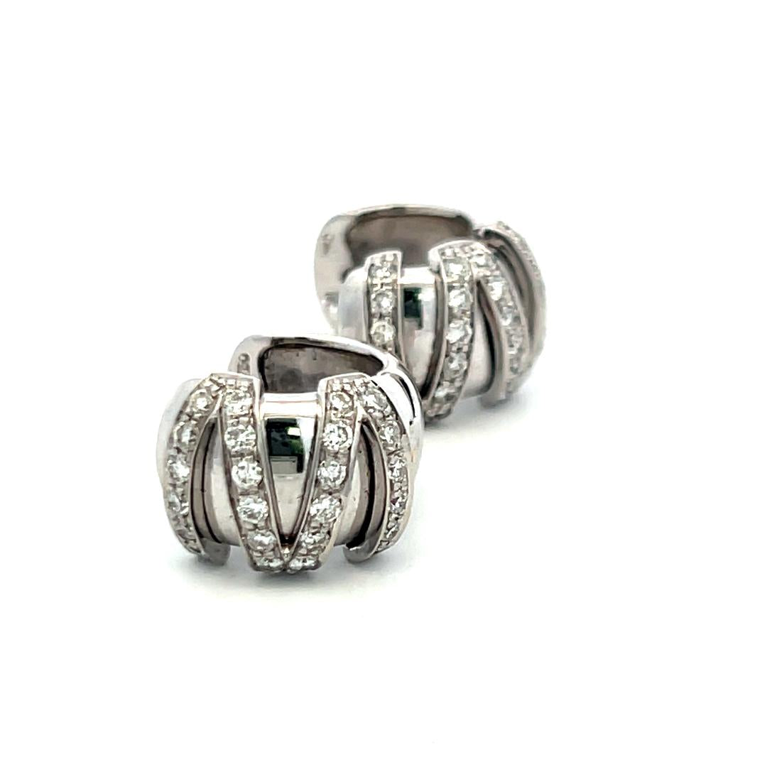 Vintage 18K White Gold Huggie Earrings with 0.72 Carat Round I-SI Diamonds