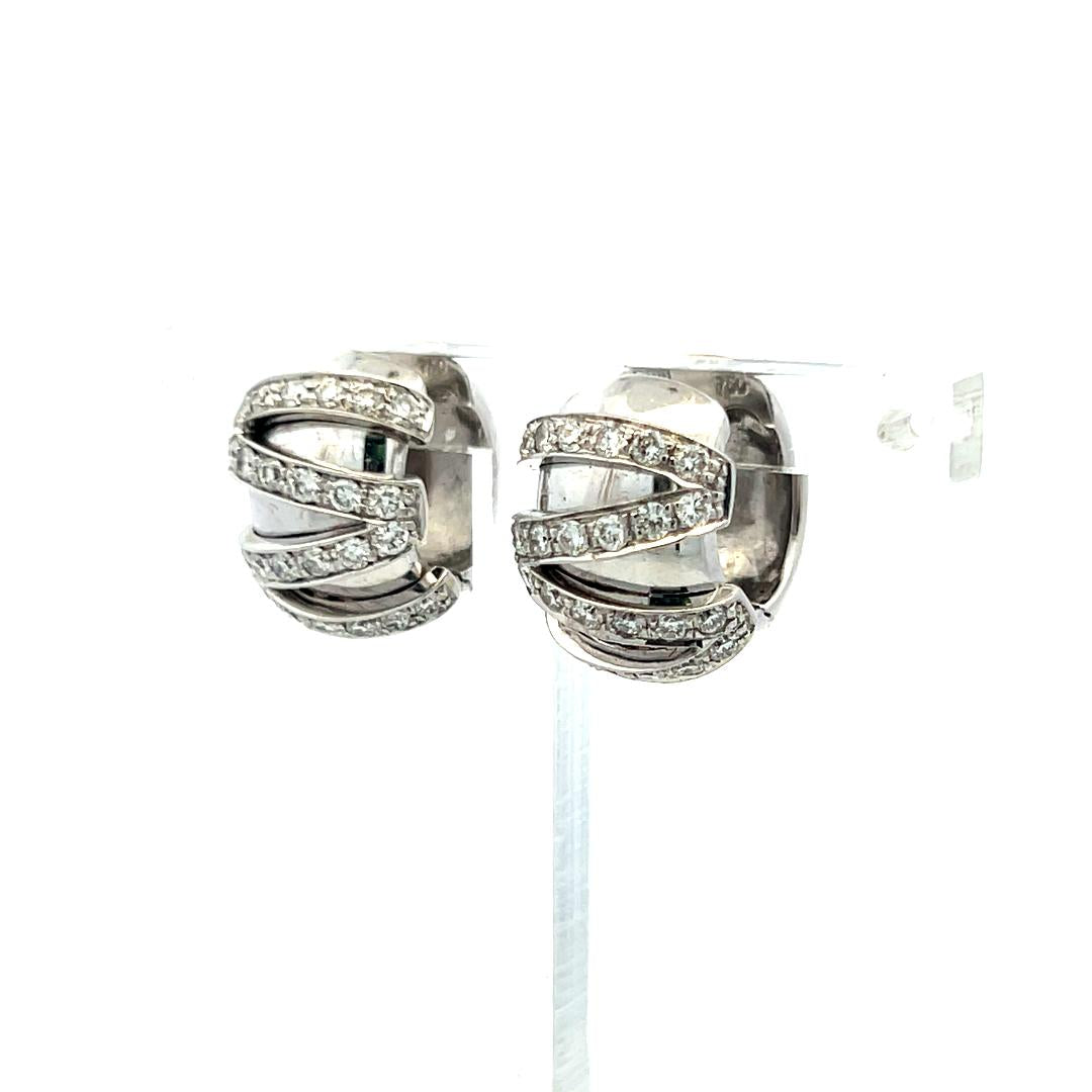 Vintage 18K White Gold Huggie Earrings with 0.72 Carat Round I-SI Diamonds