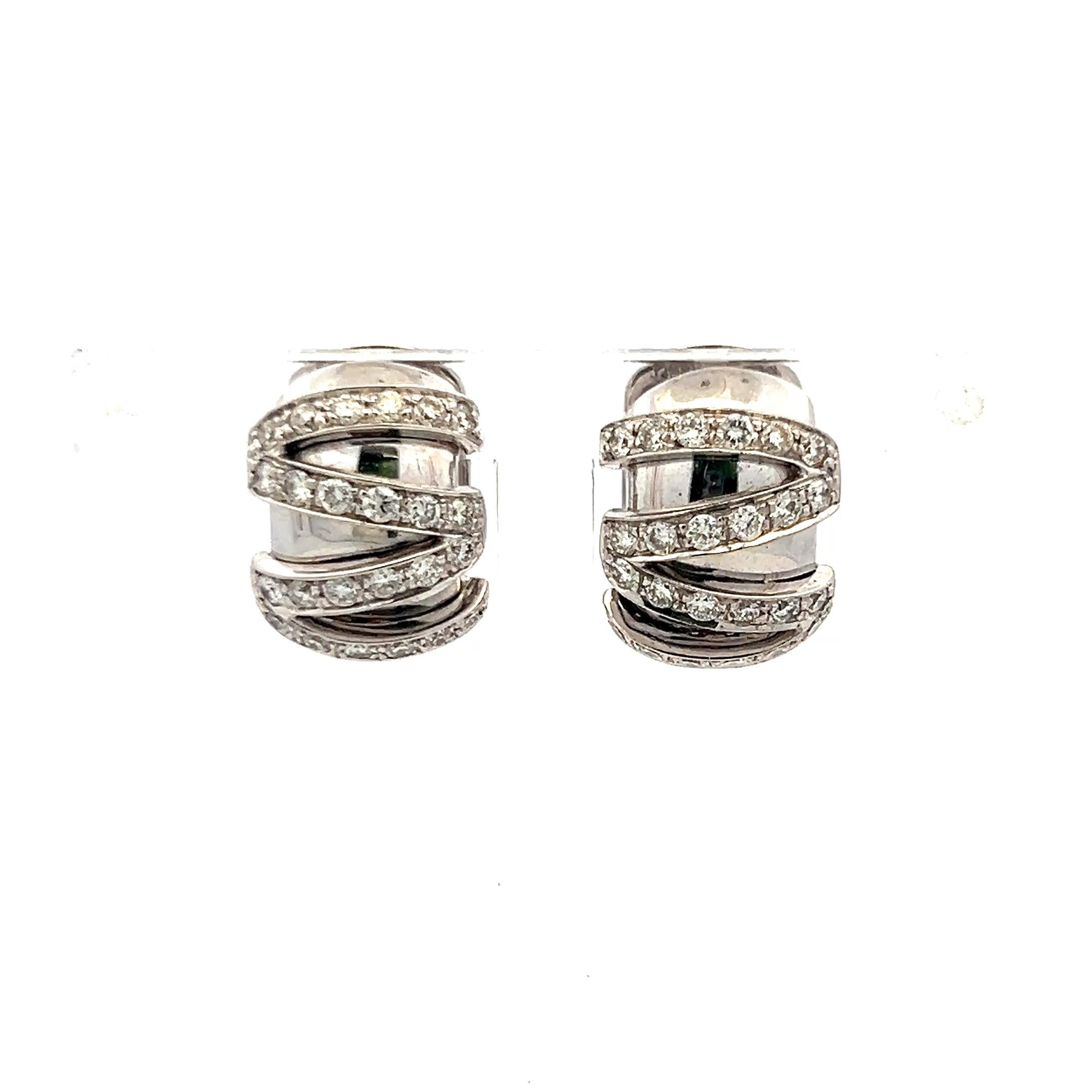 Vintage 18K White Gold Huggie Earrings with 0.72 Carat Round I-SI Diamonds