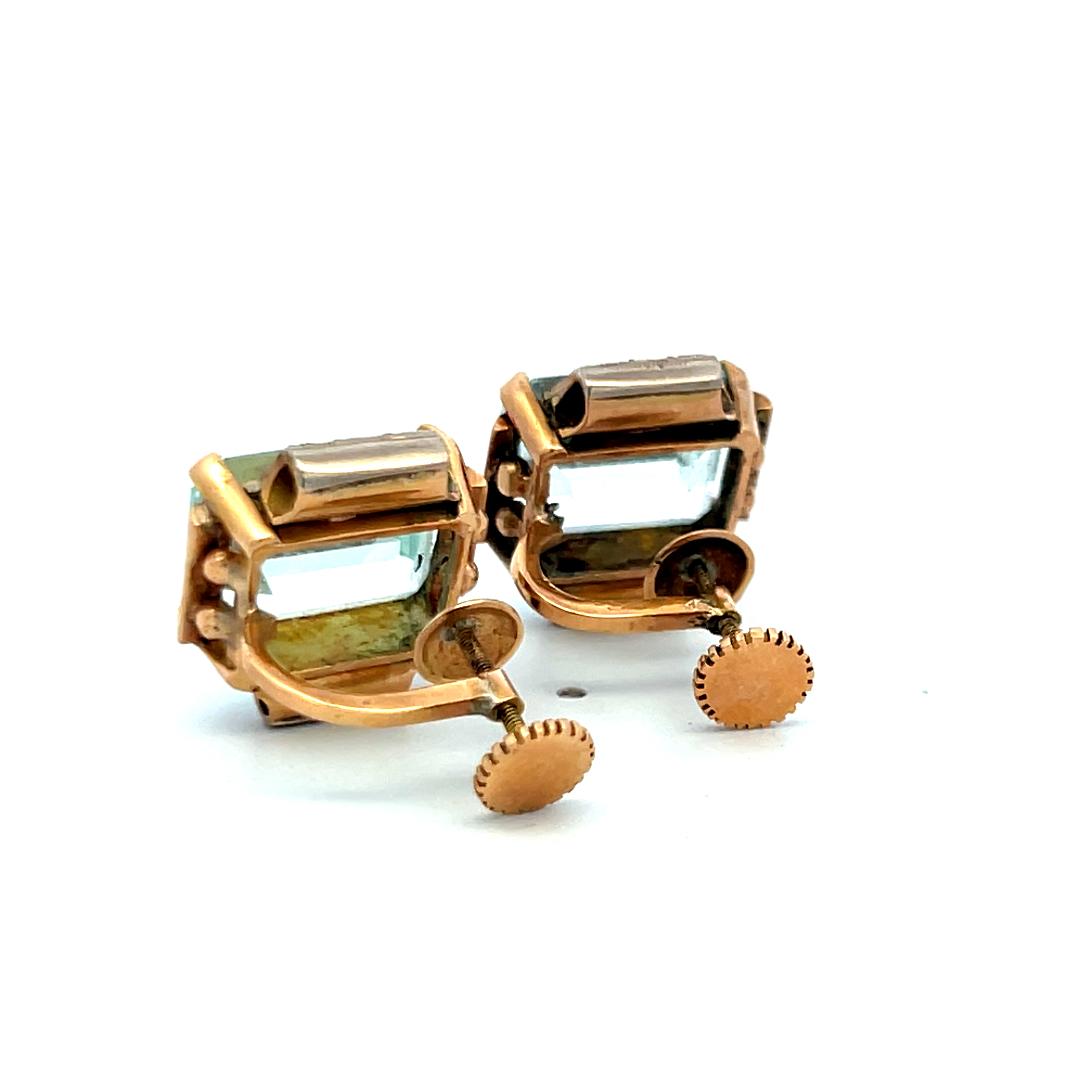 13 Carat Aqua Marine Clip-On Earrings in 14K Two-Tone Gold 0.36 Carat Diamonds