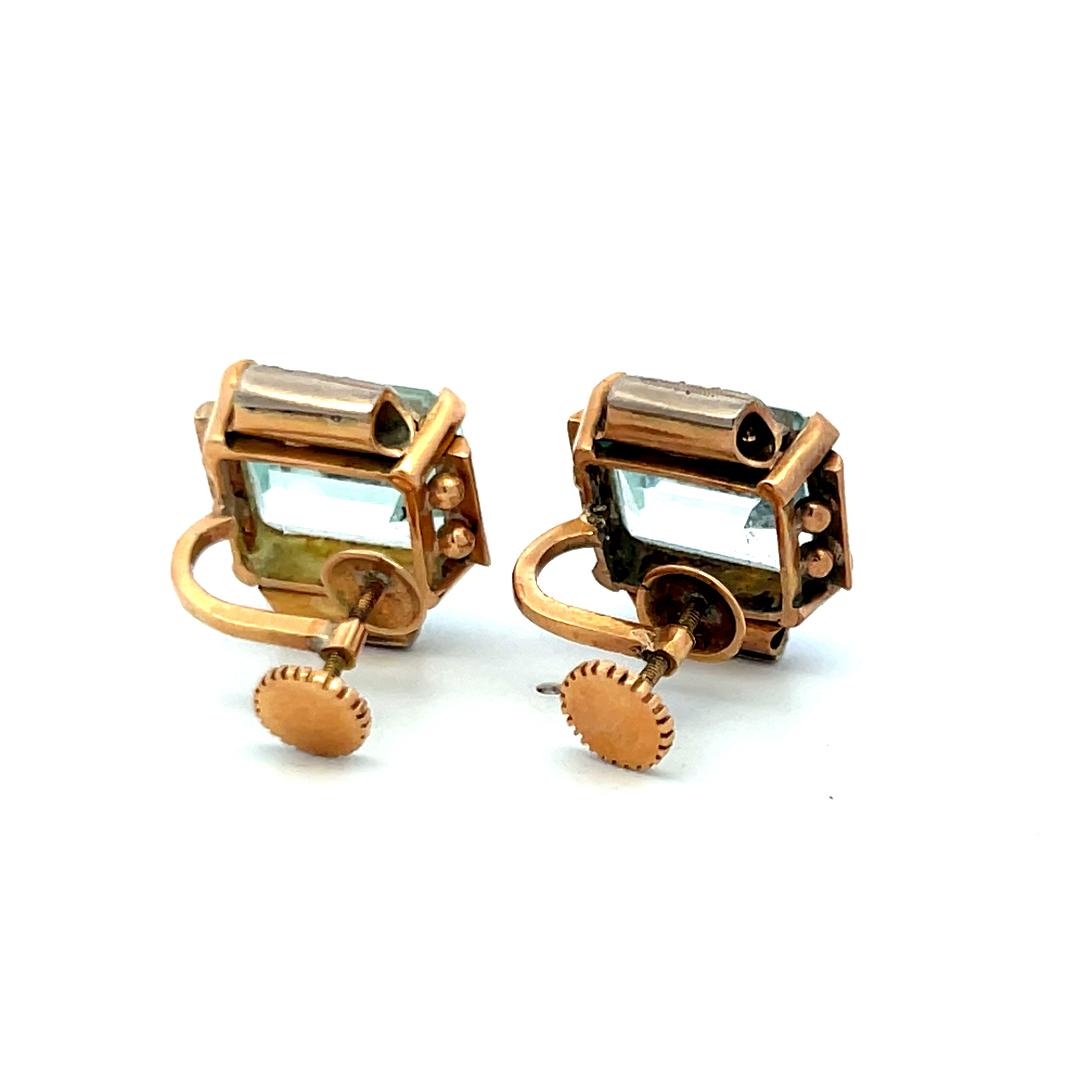 13 Carat Aqua Marine Clip-On Earrings in 14K Two-Tone Gold 0.36 Carat Diamonds