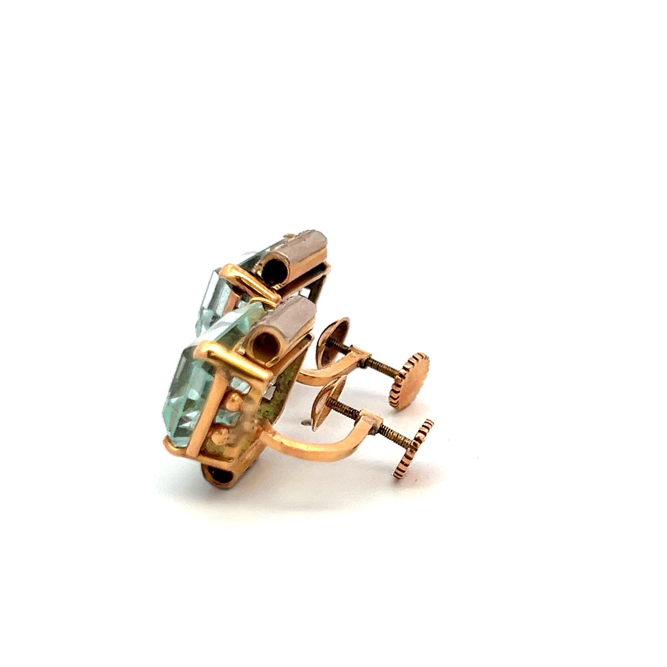 13 Carat Aqua Marine Clip-On Earrings in 14K Two-Tone Gold 0.36 Carat Diamonds