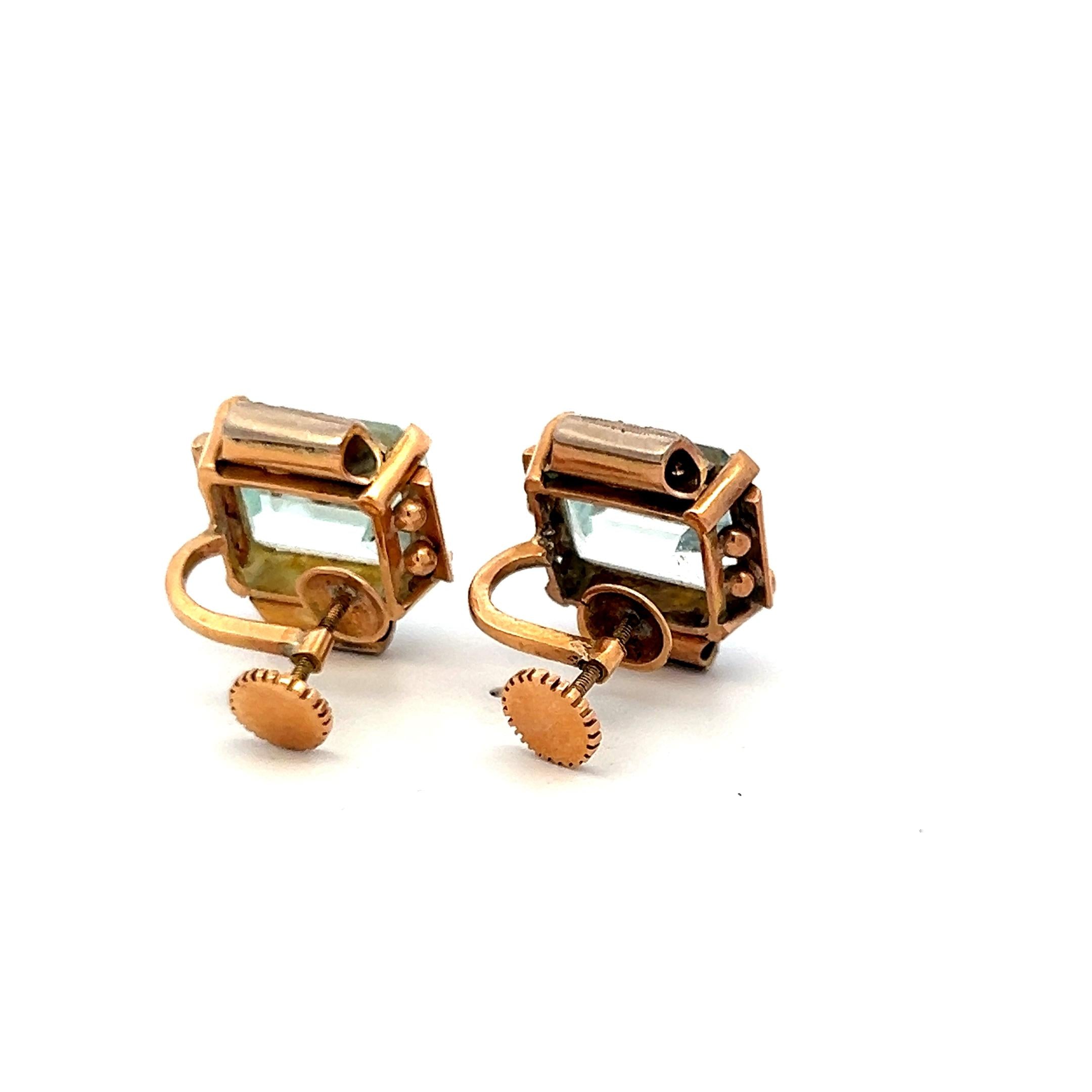 13 Carat Aqua Marine Clip-On Earrings in 14K Two-Tone Gold 0.36 Carat Diamonds