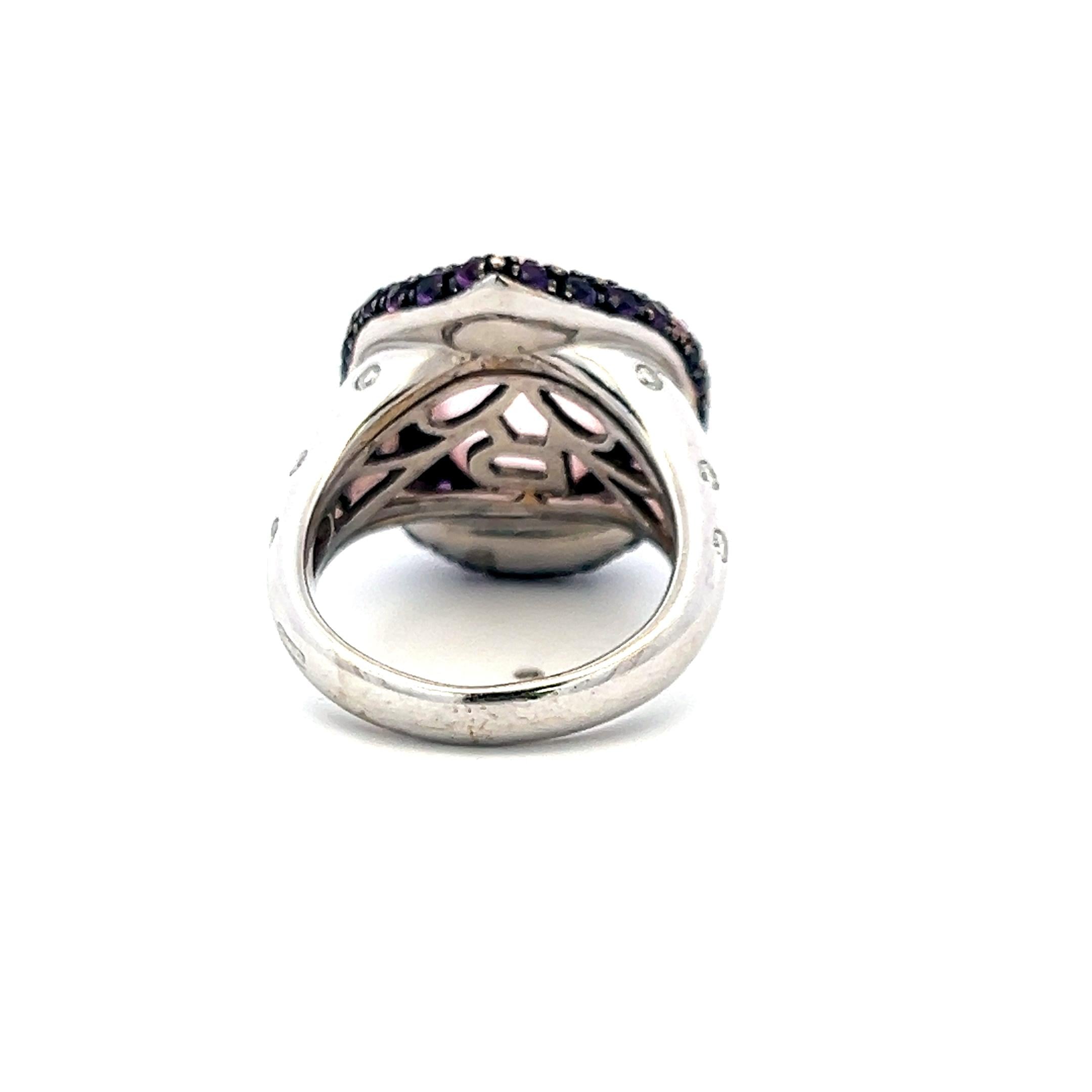 Teardrop Rose Quartz 18K White Gold Cocktail Ring 0.21 Carat Diamonds Sapphire
