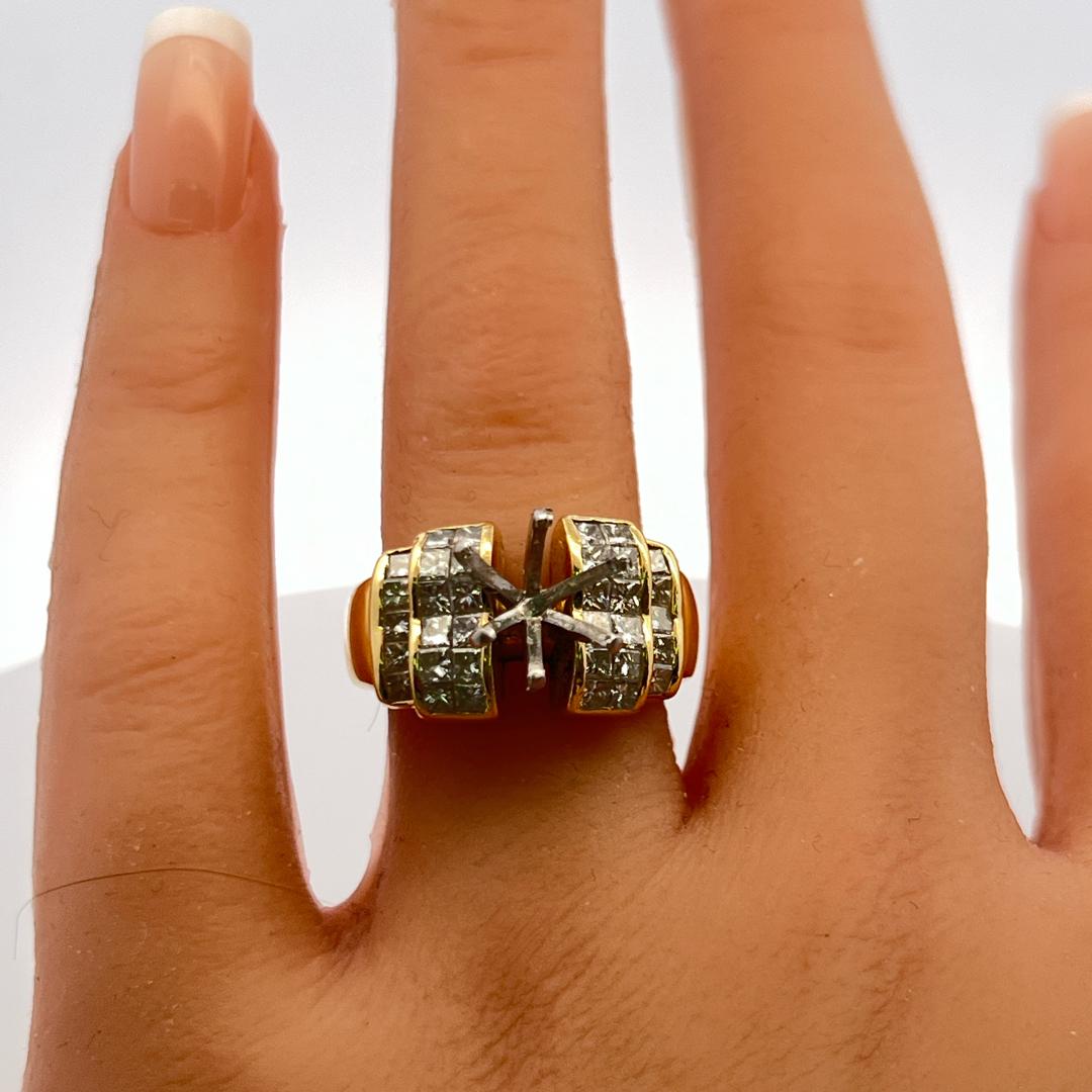 18K YG Semi Mount Ring with 1.45 Carat Princess H VS Diamonds Fits 7.7x8.00 MM