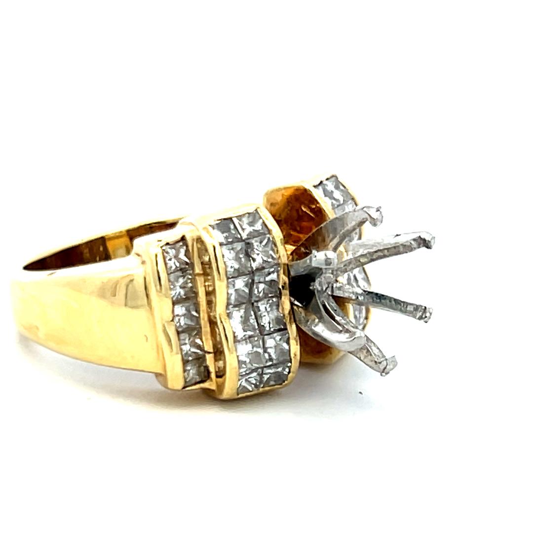 18K YG Semi Mount Ring with 1.45 Carat Princess H VS Diamonds Fits 7.7x8.00 MM