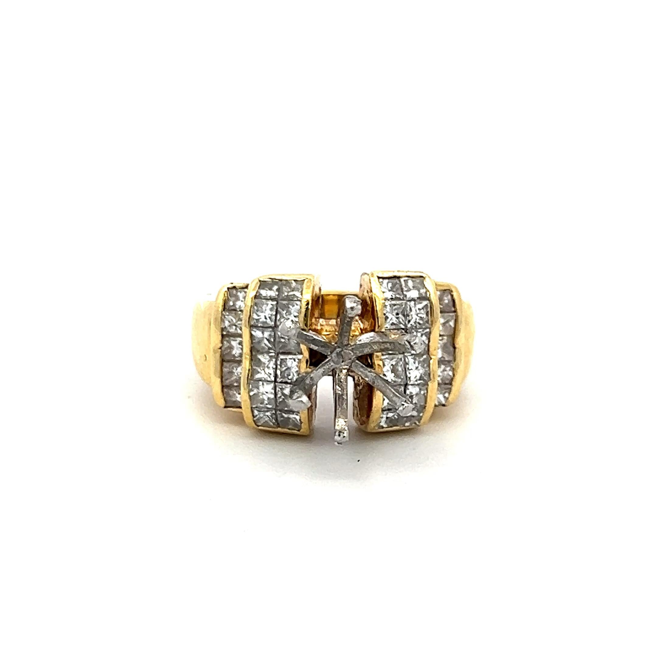 18K YG Semi Mount Ring with 1.45 Carat Princess H VS Diamonds Fits 7.7x8.00 MM